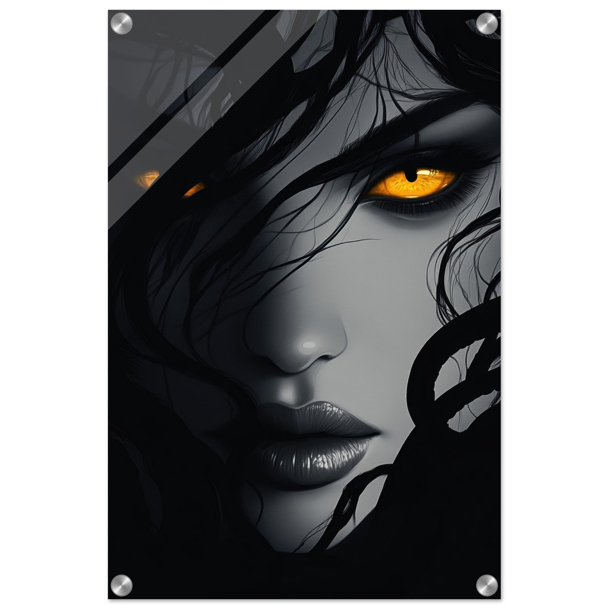 Acrylic Print Portrait - Minimalist Medusas Gaze Minimalism Tight - Focus 2 - Shop Ai Art WebShop - Digital Art online Store