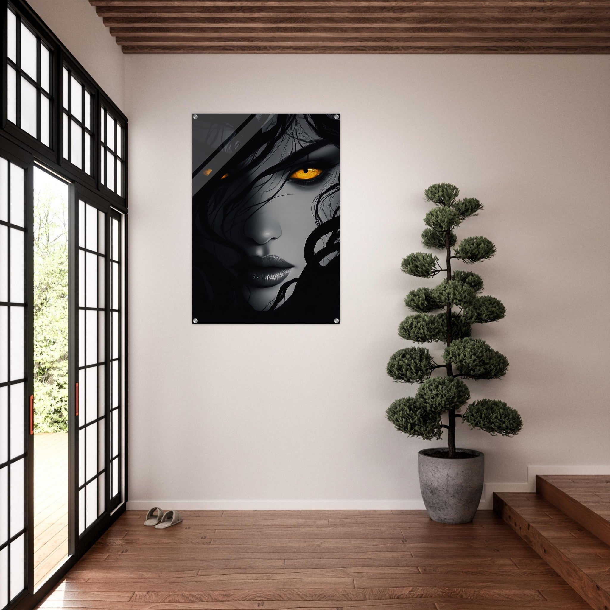 Acrylic Print Portrait - Minimalist Medusas Gaze Minimalism Tight - Focus 2 - Shop Ai Art WebShop - Digital Art online Store