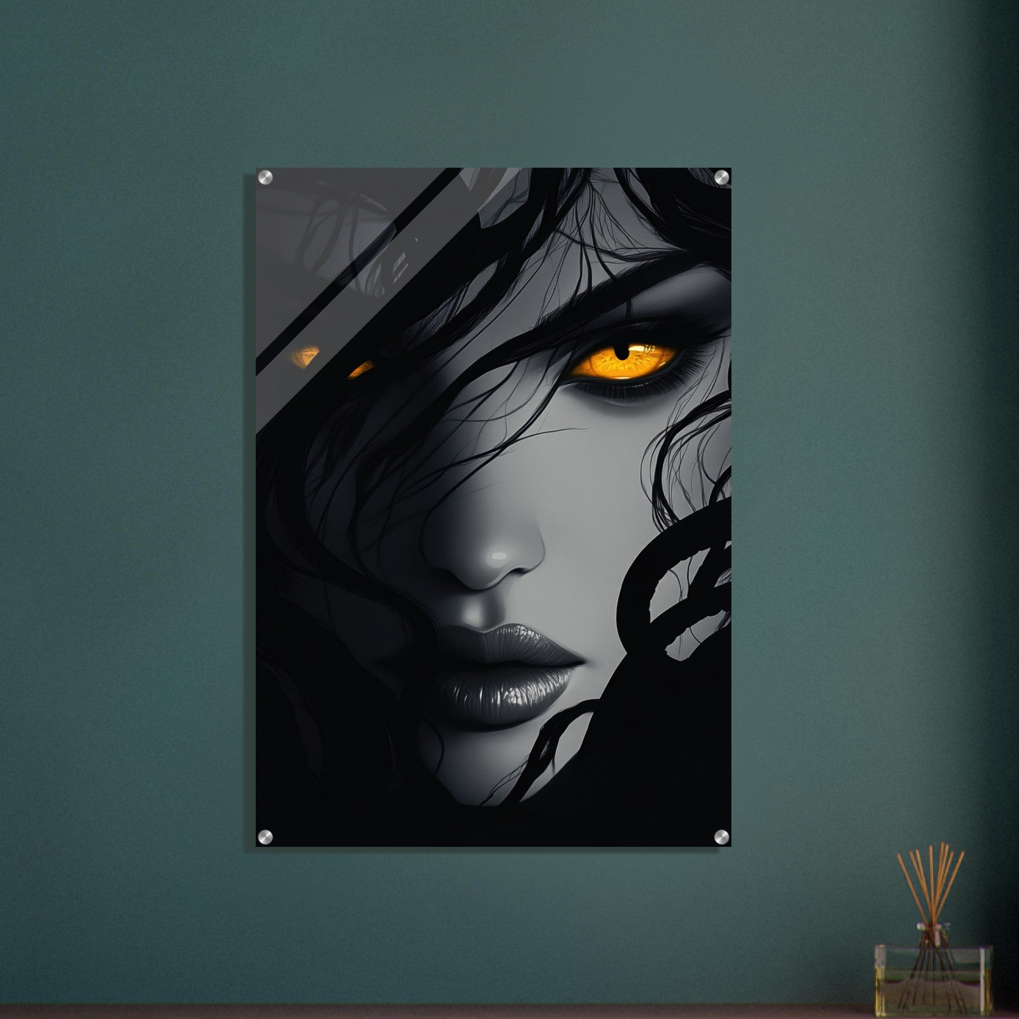 Acrylic Print Portrait - Minimalist Medusas Gaze Minimalism Tight - Focus 2 - Shop Ai Art WebShop - Digital Art online Store