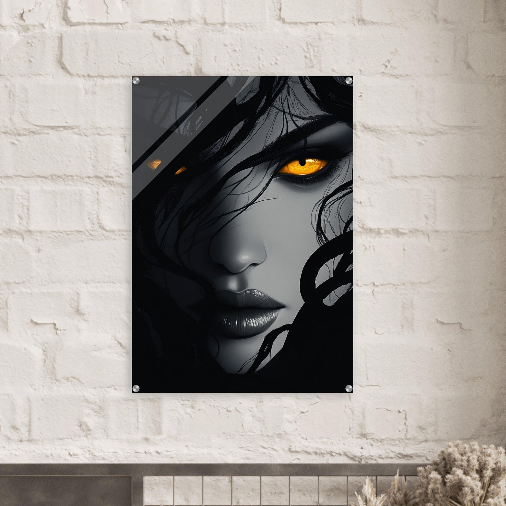Acrylic Print Portrait - Minimalist Medusas Gaze Minimalism Tight - Focus 2 - Shop Ai Art WebShop - Digital Art online Store