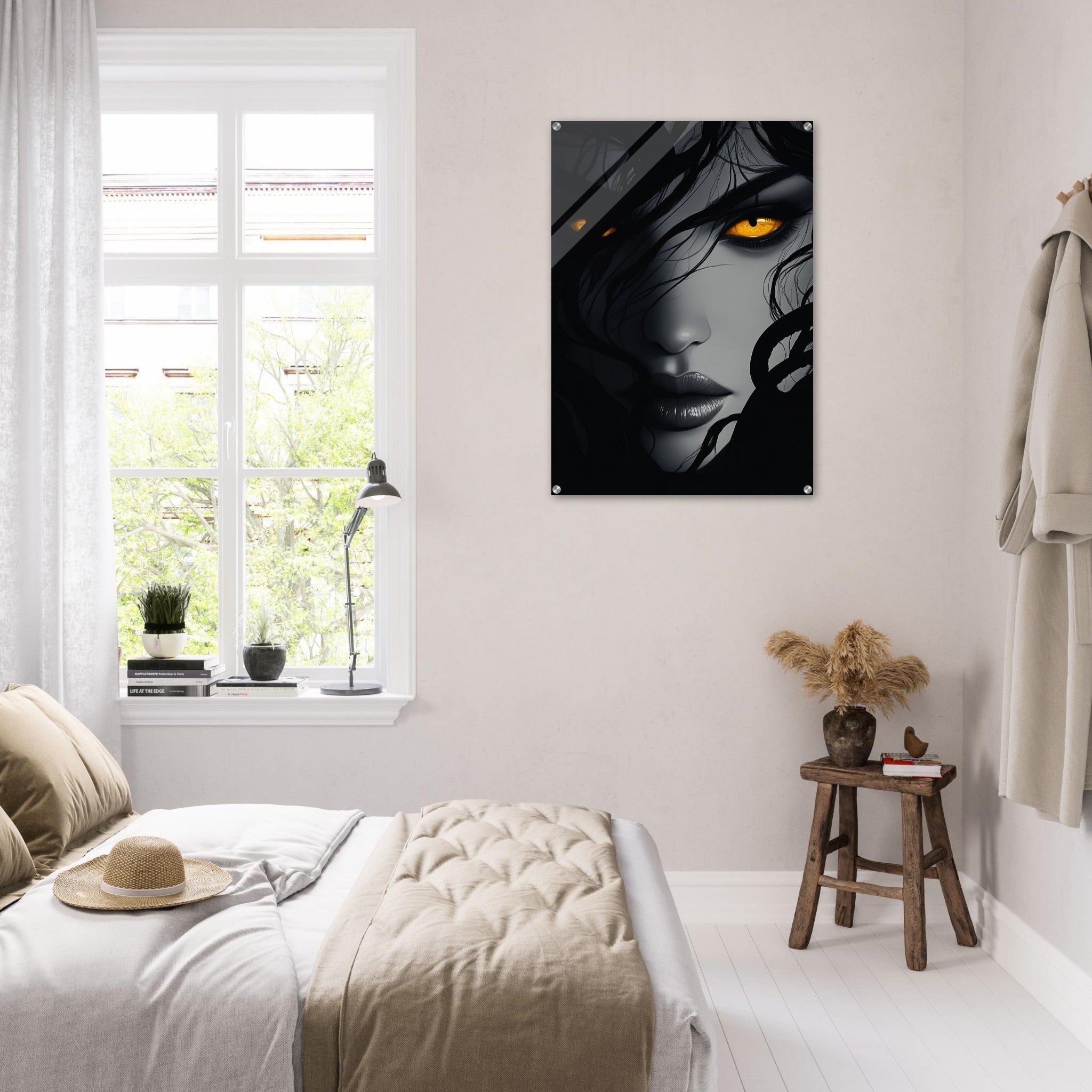 Acrylic Print Portrait - Minimalist Medusas Gaze Minimalism Tight - Focus 2 - Shop Ai Art WebShop - Digital Art online Store