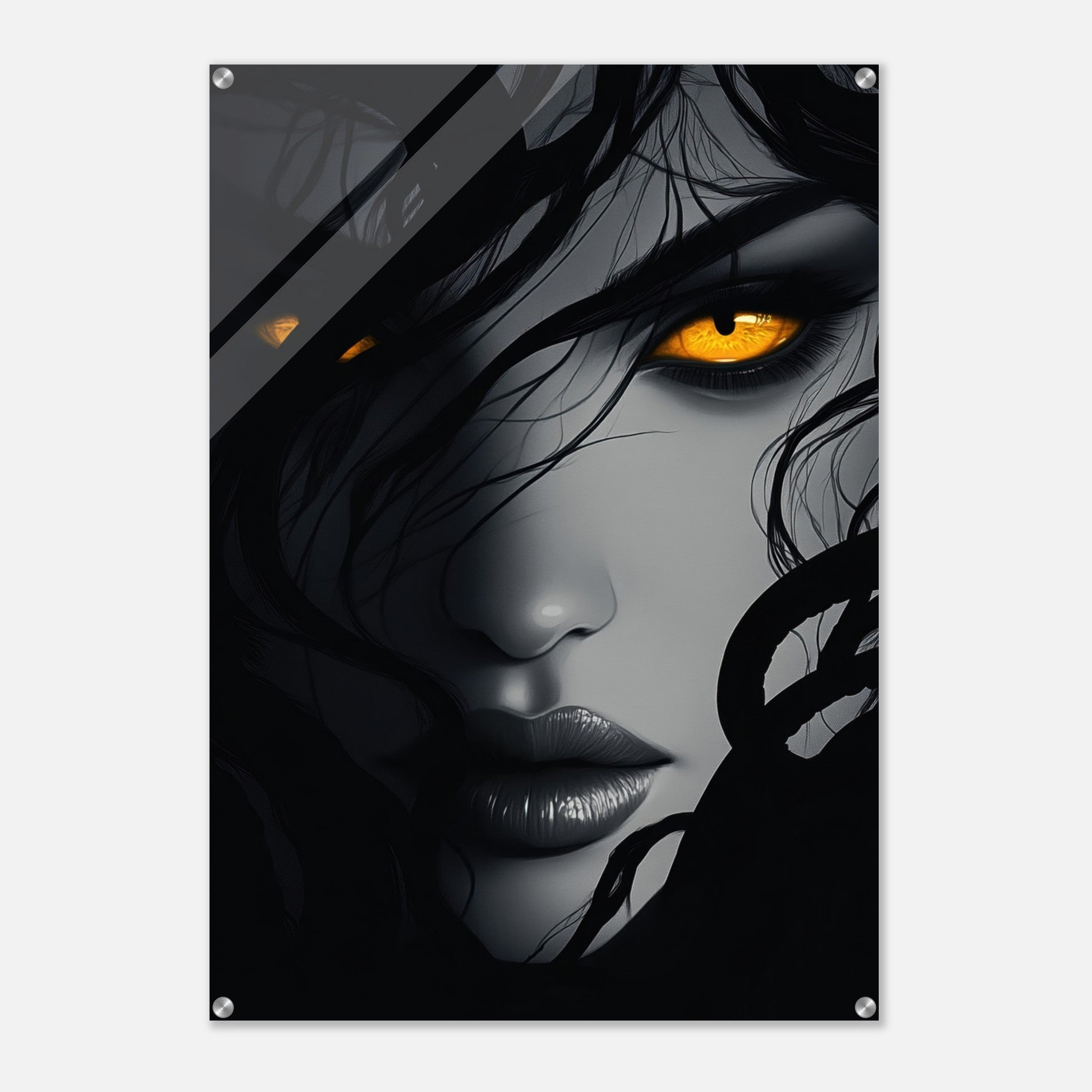 Acrylic Print Portrait - Minimalist Medusas Gaze Minimalism Tight - Focus 2 - Shop Ai Art WebShop - Digital Art online Store