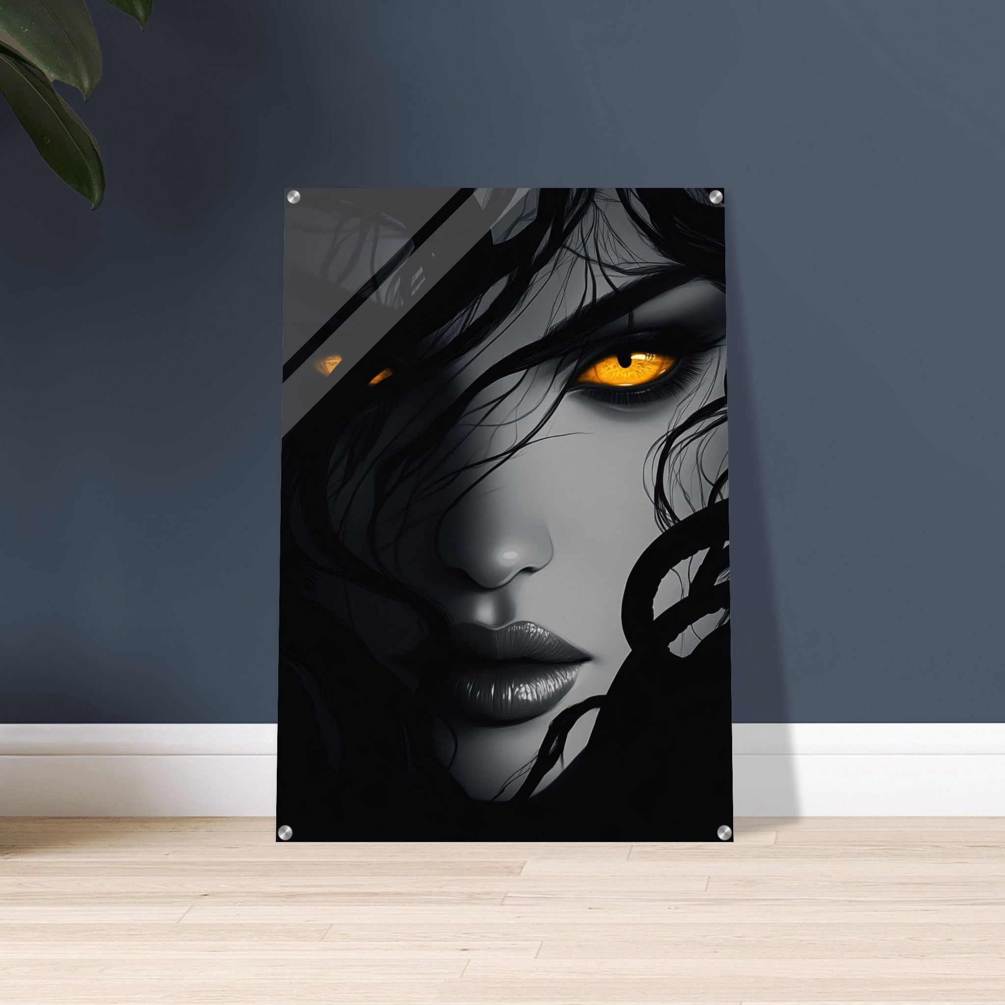 Acrylic Print Portrait - Minimalist Medusas Gaze Minimalism Tight - Focus 2 - Shop Ai Art WebShop - Digital Art online Store