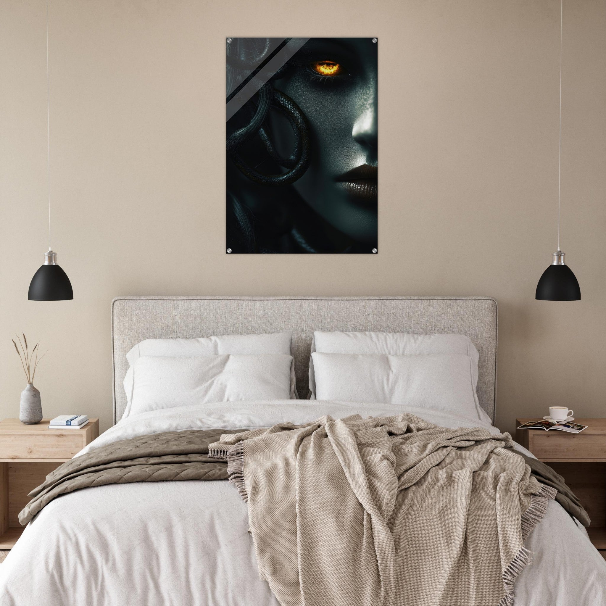 Acrylic Print Portrait - Minimalist Medusas Gaze Minimalism Tight - Focus - Shop Ai Art WebShop - Digital Art online Store