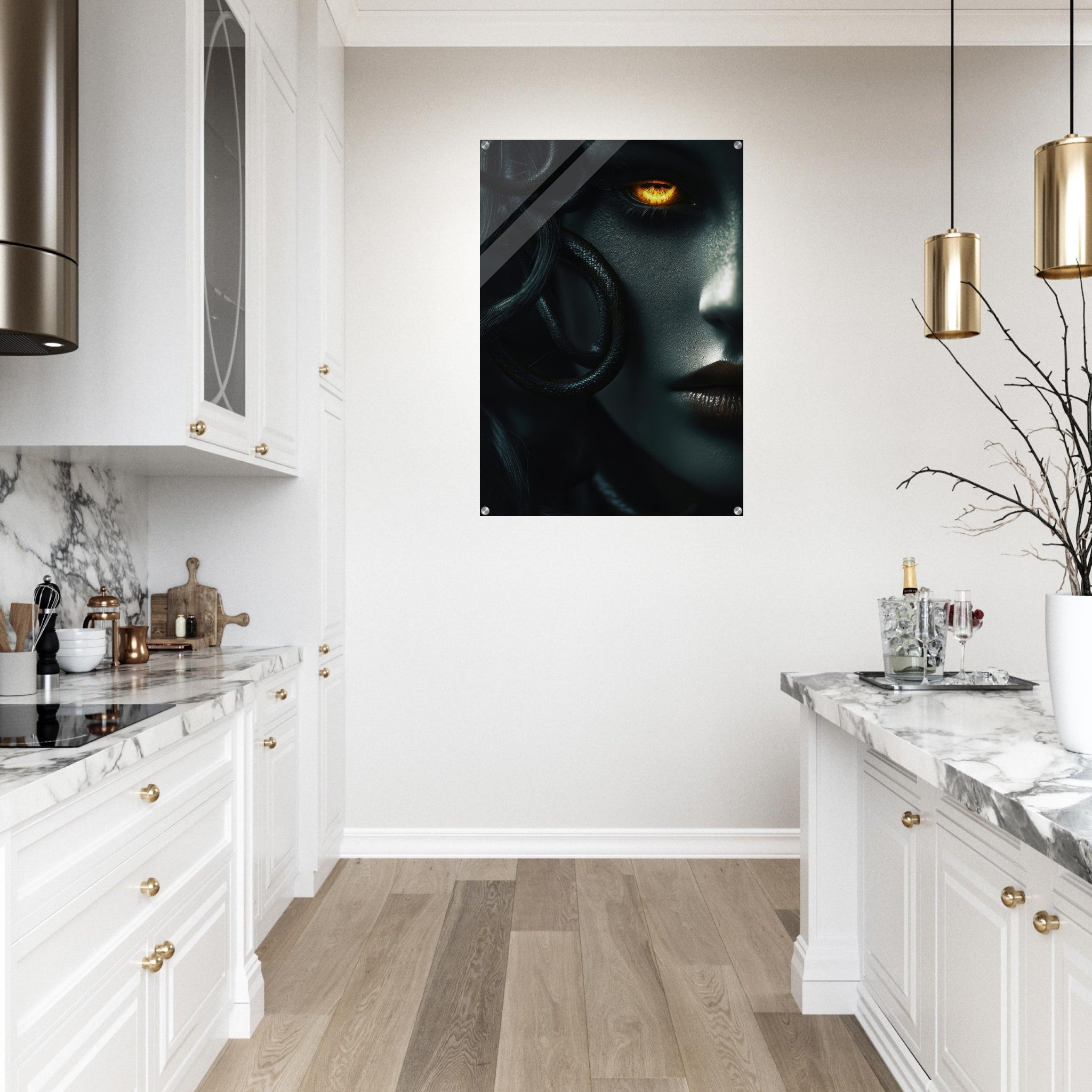 Acrylic Print Portrait - Minimalist Medusas Gaze Minimalism Tight - Focus - Shop Ai Art WebShop - Digital Art online Store