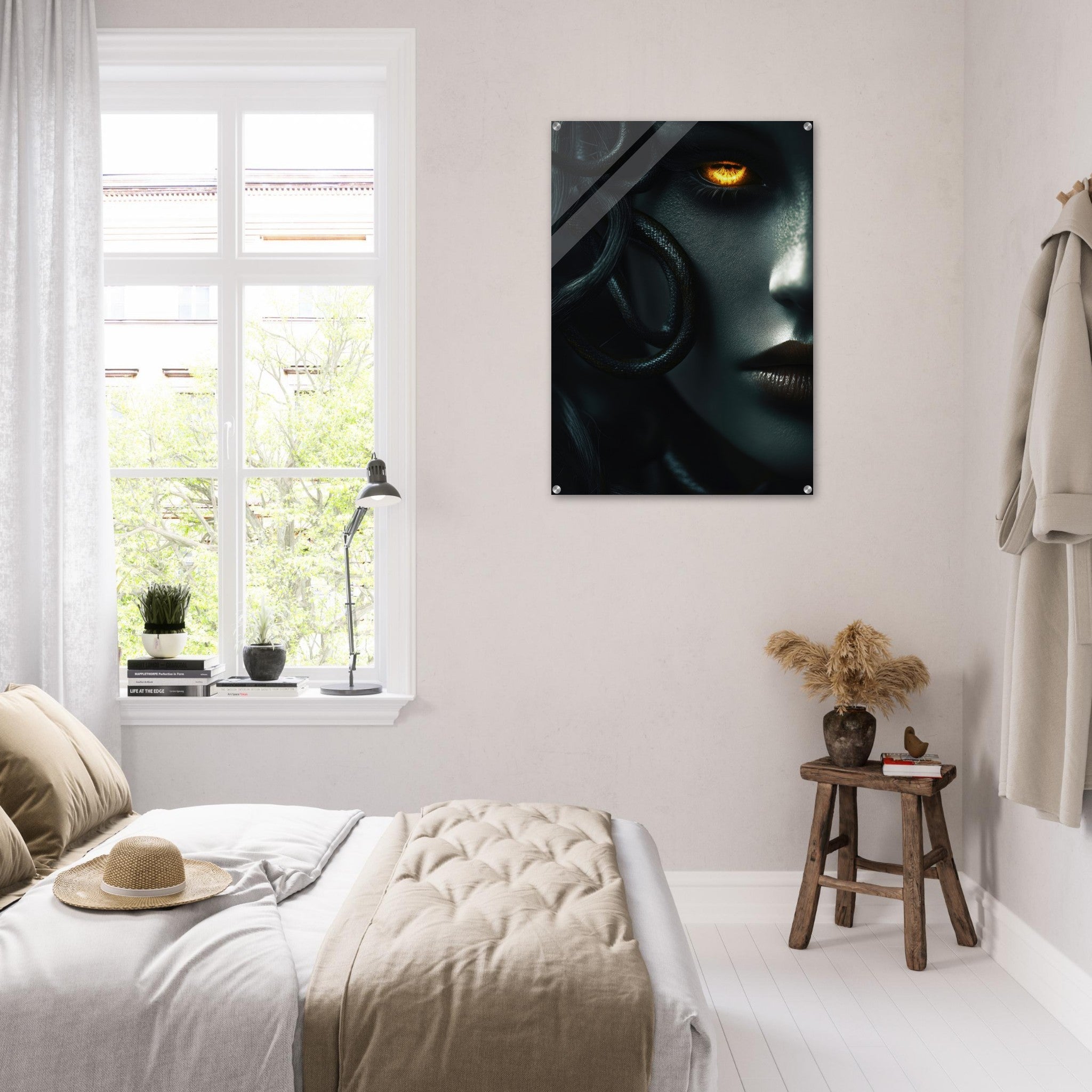 Acrylic Print Portrait - Minimalist Medusas Gaze Minimalism Tight - Focus - Shop Ai Art WebShop - Digital Art online Store