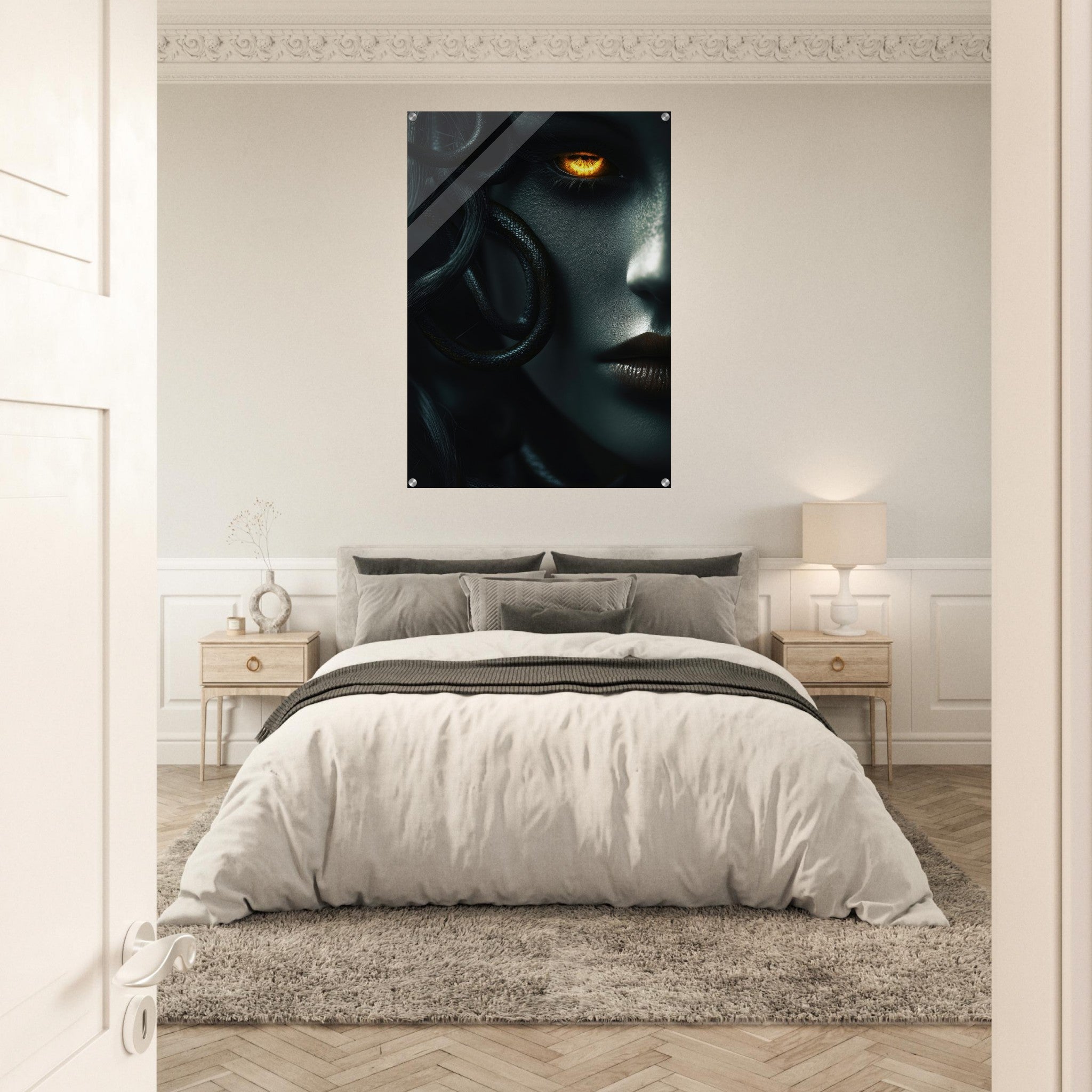 Acrylic Print Portrait - Minimalist Medusas Gaze Minimalism Tight - Focus - Shop Ai Art WebShop - Digital Art online Store