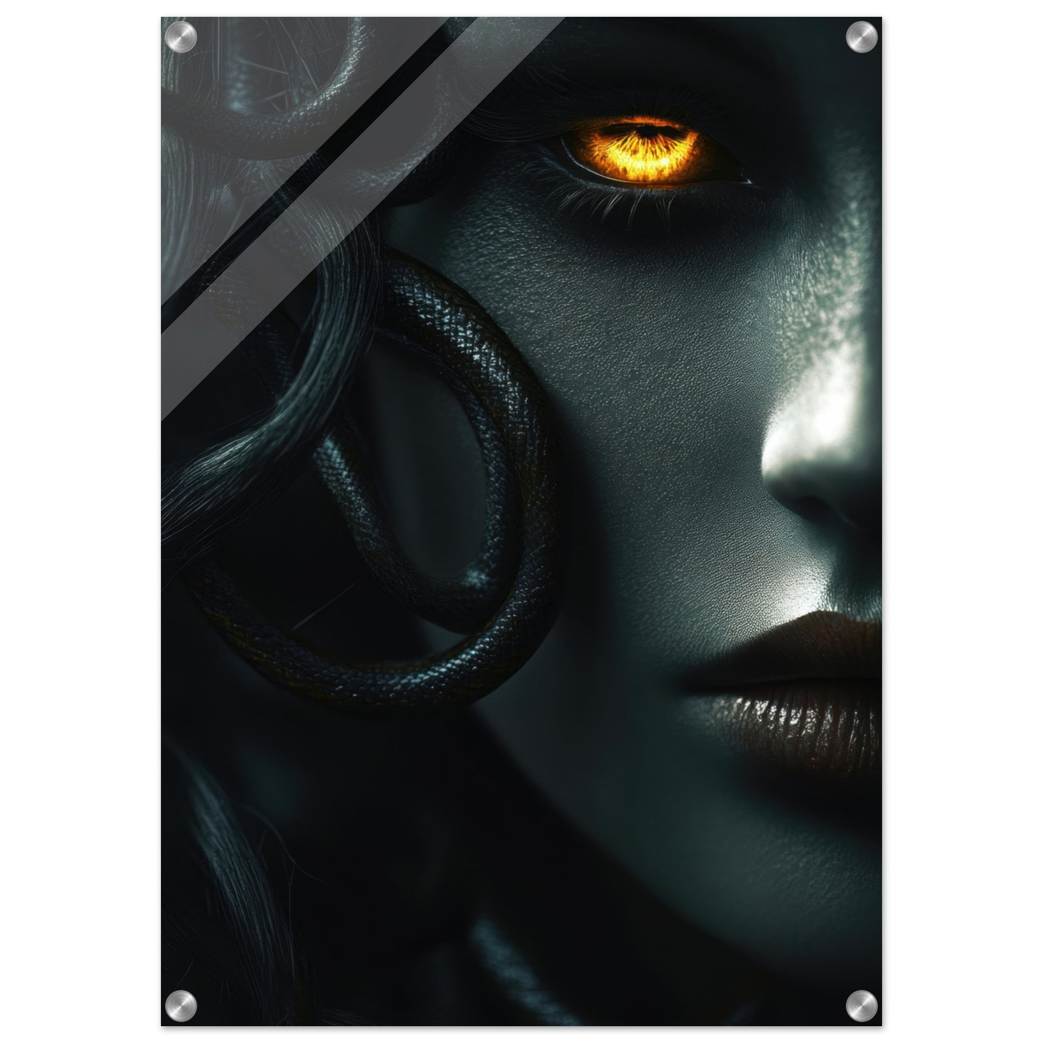 Acrylic Print Portrait - Minimalist Medusas Gaze Minimalism Tight - Focus - Shop Ai Art WebShop - Digital Art online Store