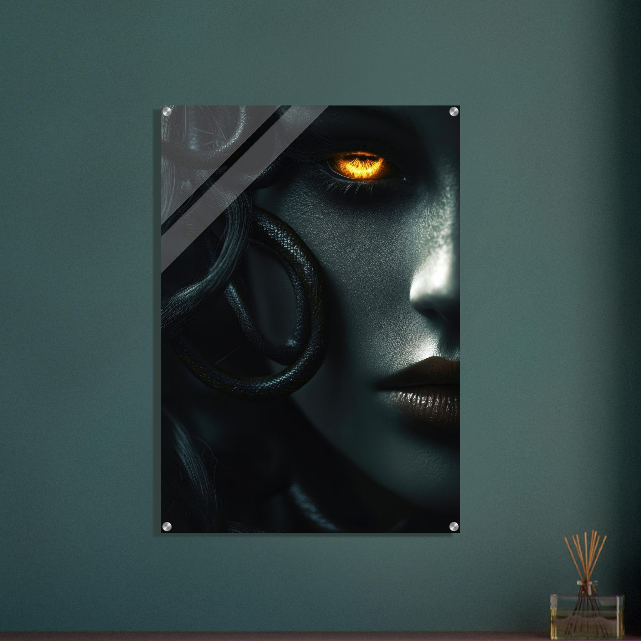 Acrylic Print Portrait - Minimalist Medusas Gaze Minimalism Tight - Focus - Shop Ai Art WebShop - Digital Art online Store