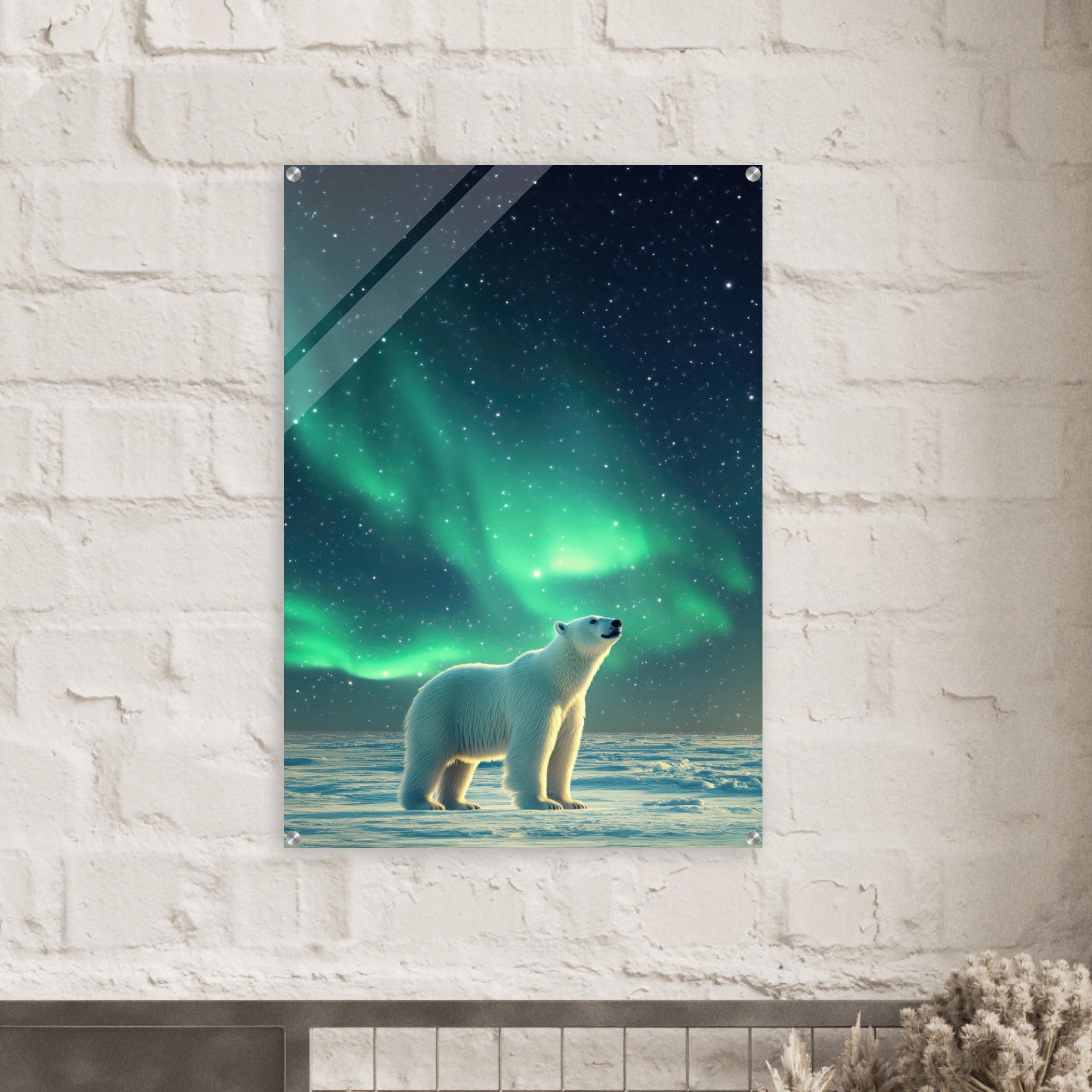 Acrylic Print Portrait - Polar Bear Under the Aurora Borealis A solitary 3 - Shop Ai Art WebShop - Digital Art online Store