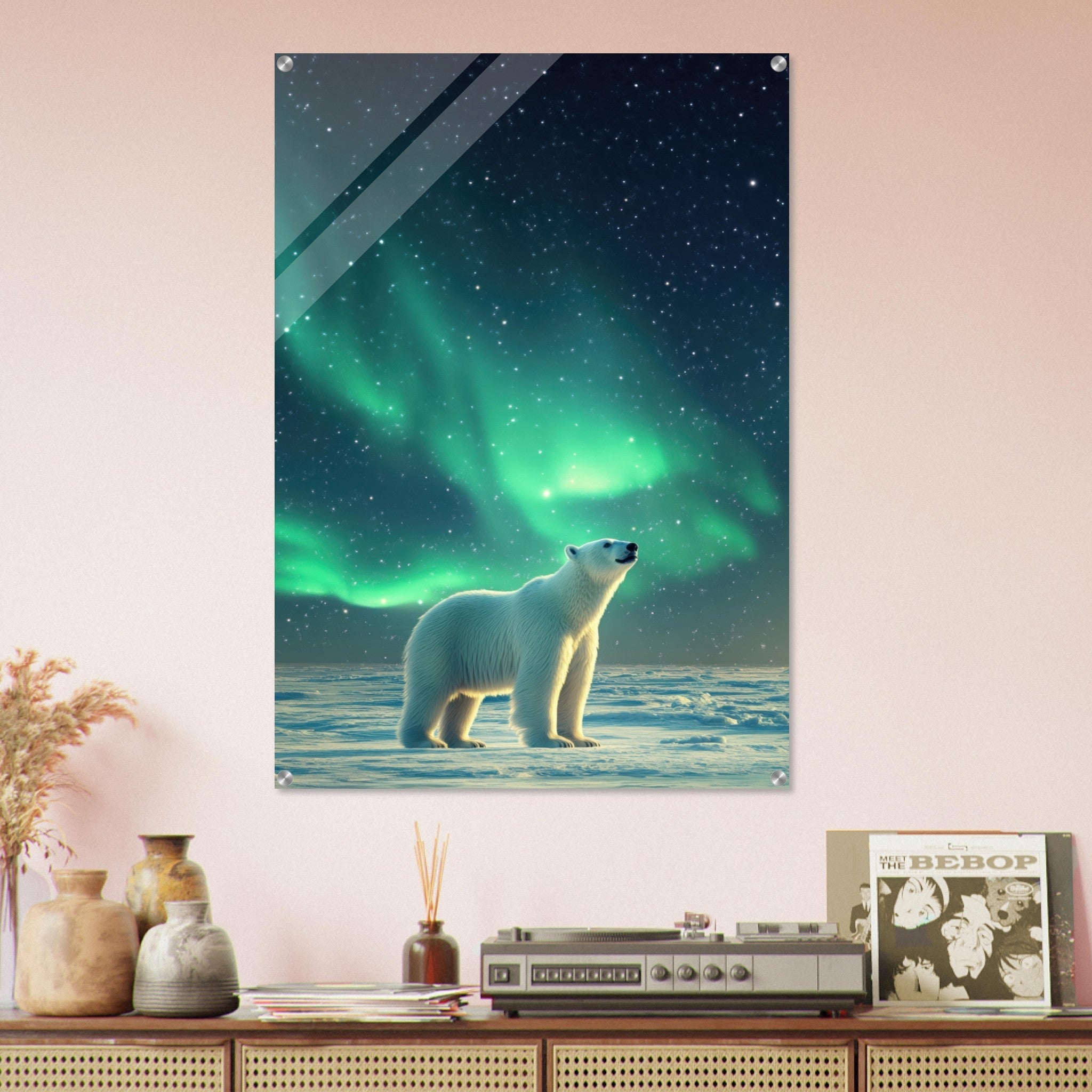 Acrylic Print Portrait - Polar Bear Under the Aurora Borealis A solitary 3 - Shop Ai Art WebShop - Digital Art online Store