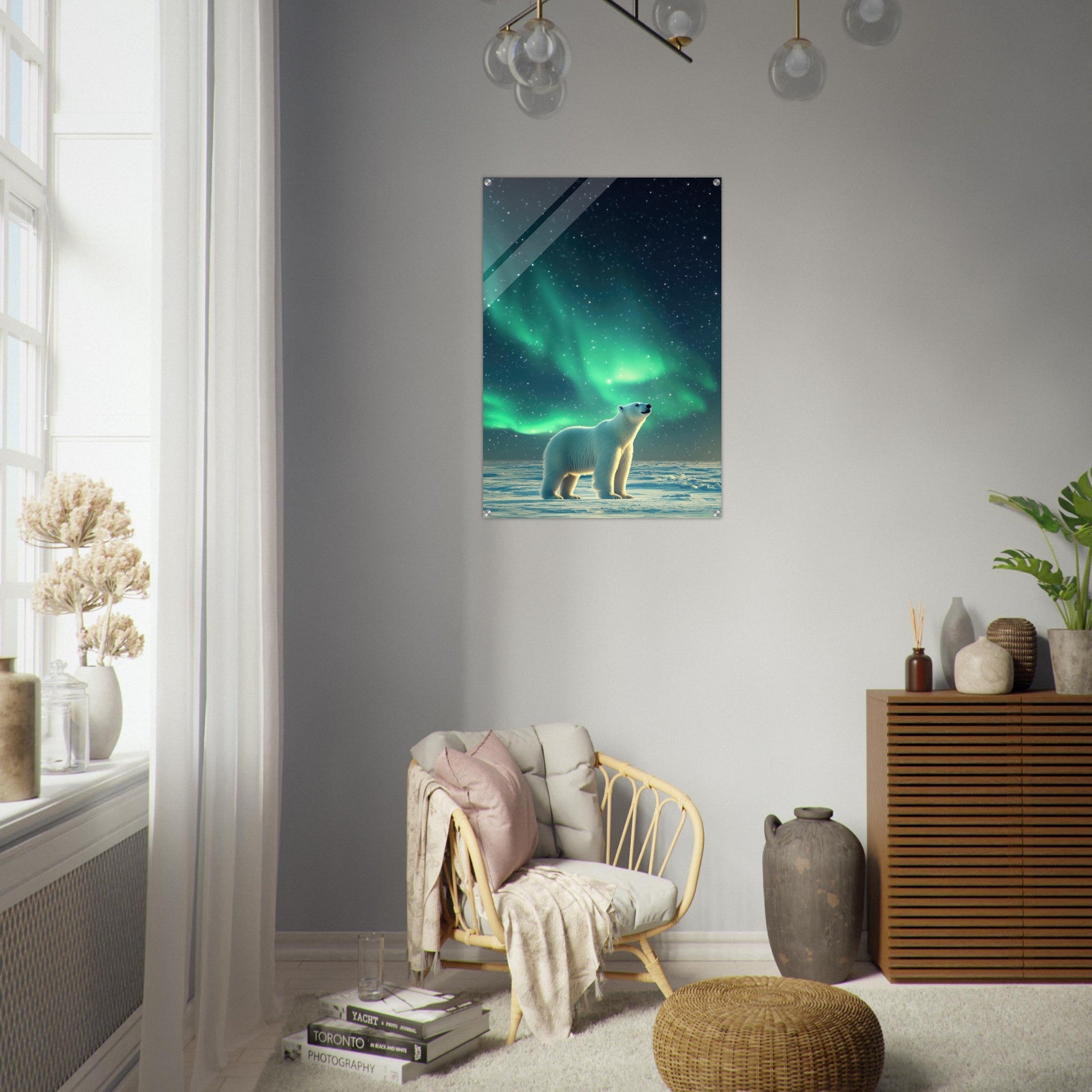 Acrylic Print Portrait - Polar Bear Under the Aurora Borealis A solitary 3 - Shop Ai Art WebShop - Digital Art online Store