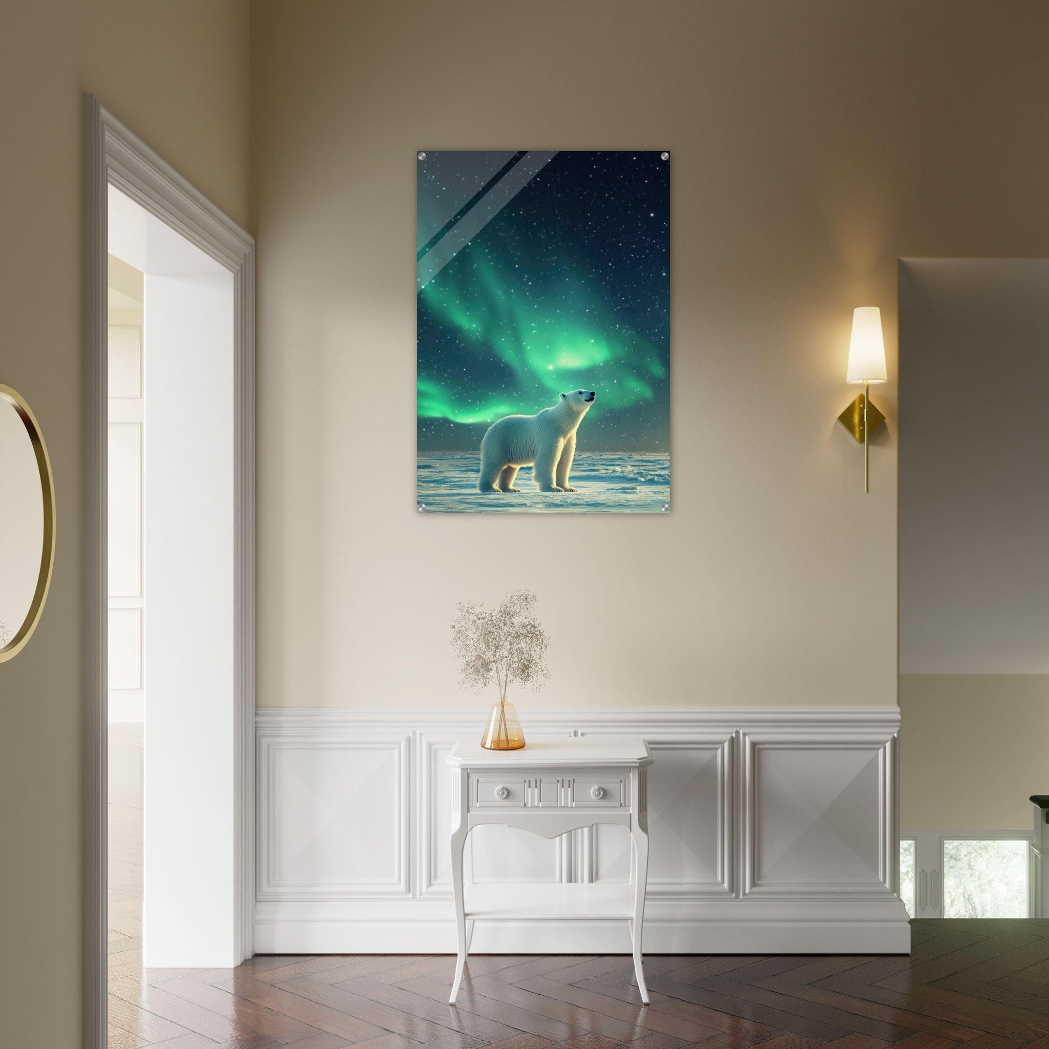 Acrylic Print Portrait - Polar Bear Under the Aurora Borealis A solitary 3 - Shop Ai Art WebShop - Digital Art online Store