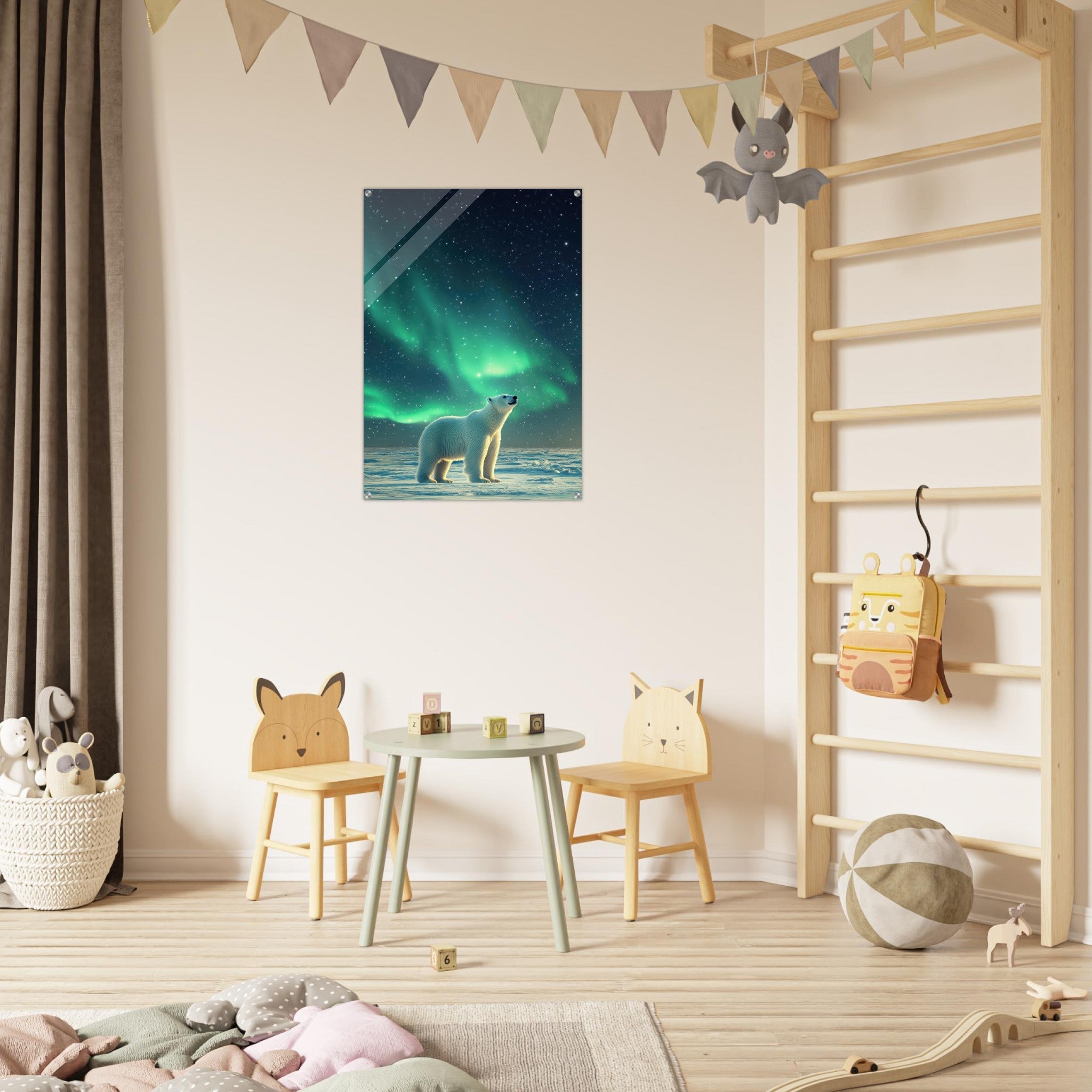 Acrylic Print Portrait - Polar Bear Under the Aurora Borealis A solitary 3 - Shop Ai Art WebShop - Digital Art online Store