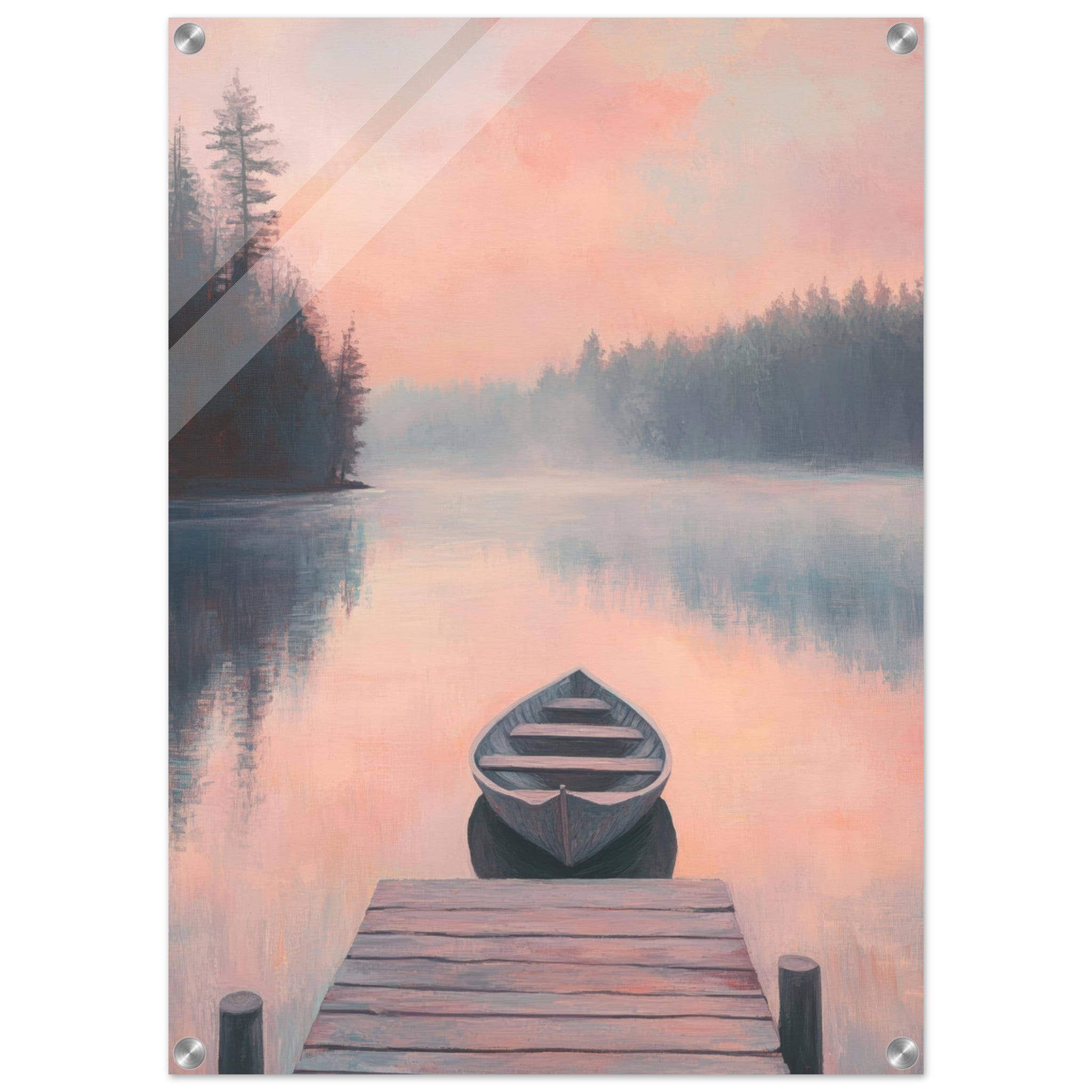 Acrylic Print Portrait - Serene Lake with Rowboats A tranquil lake 3 - Shop Ai Art WebShop - Digital Art online Store