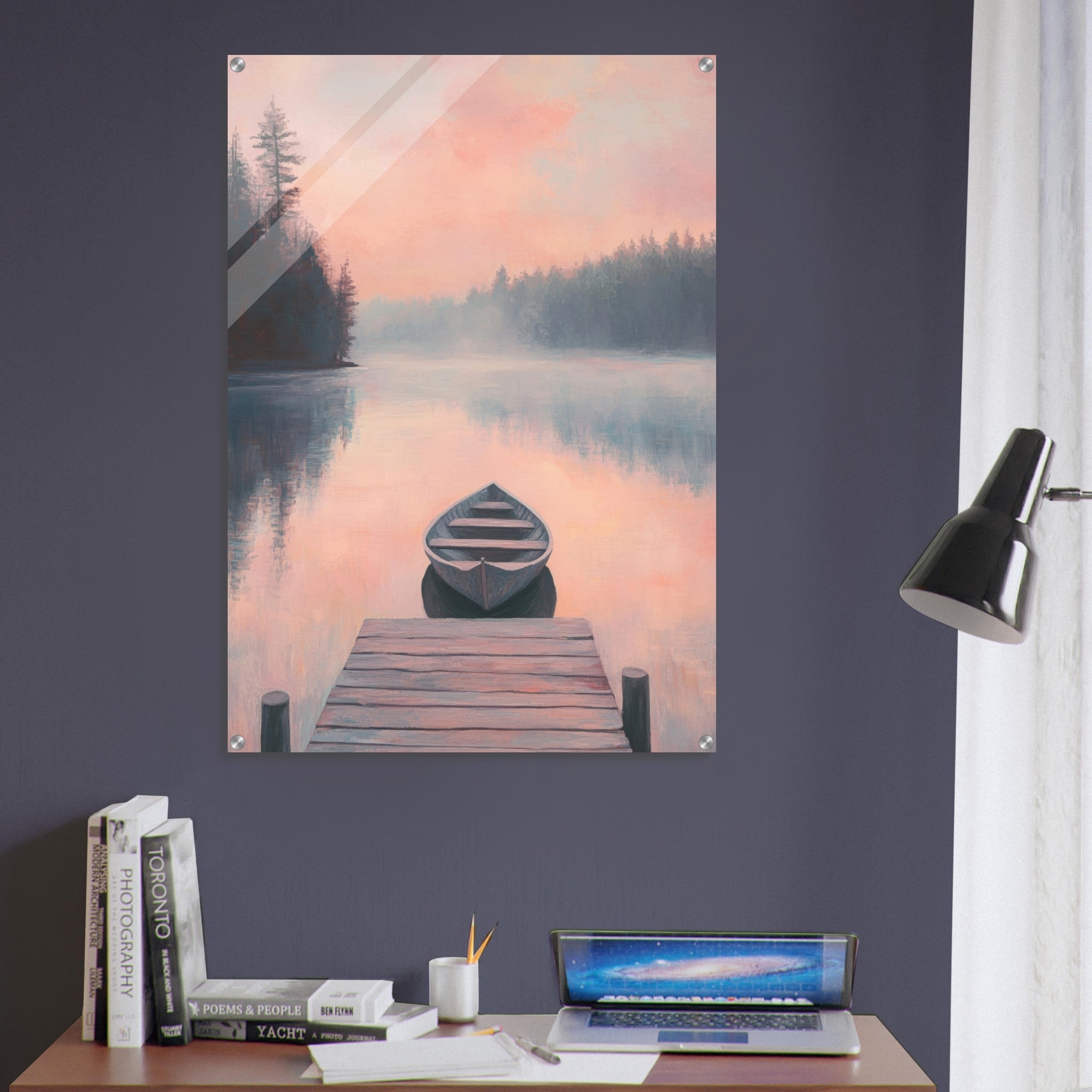 Acrylic Print Portrait - Serene Lake with Rowboats A tranquil lake 3 - Shop Ai Art WebShop - Digital Art online Store