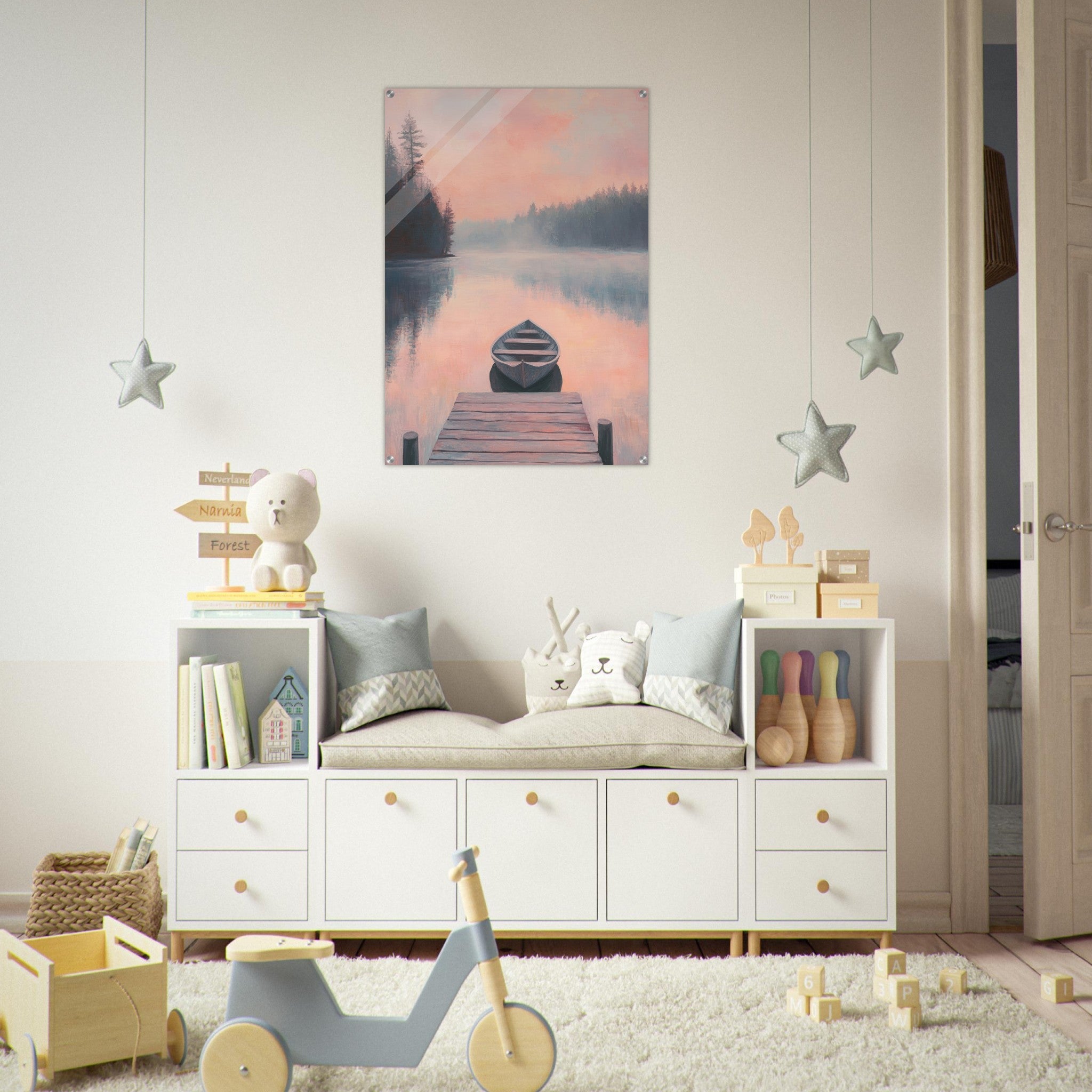 Acrylic Print Portrait - Serene Lake with Rowboats A tranquil lake 3 - Shop Ai Art WebShop - Digital Art online Store