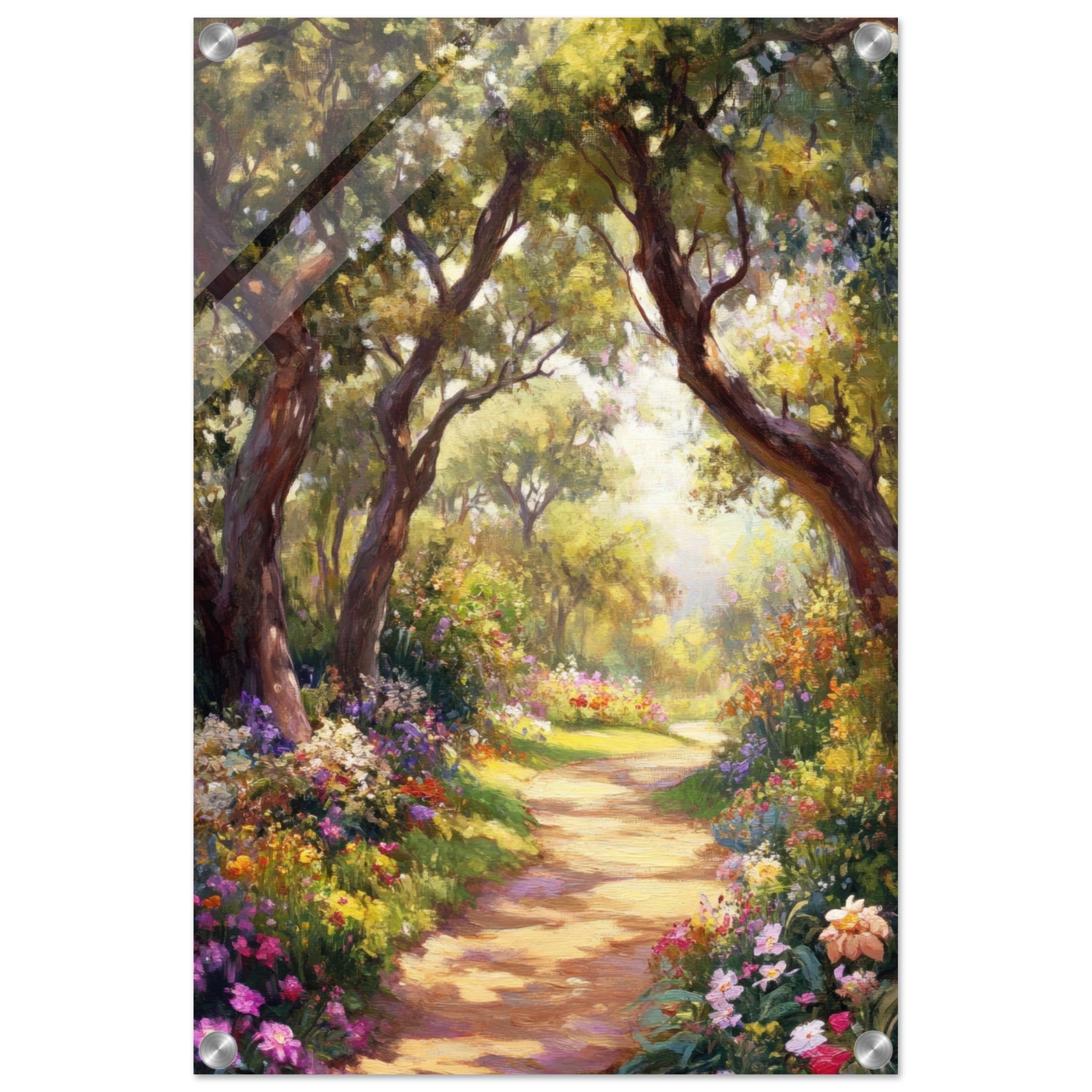 Acrylic Print Portrait - Sunlit Garden Path A meandering pathway through 2 - Shop Ai Art WebShop - Digital Art online Store