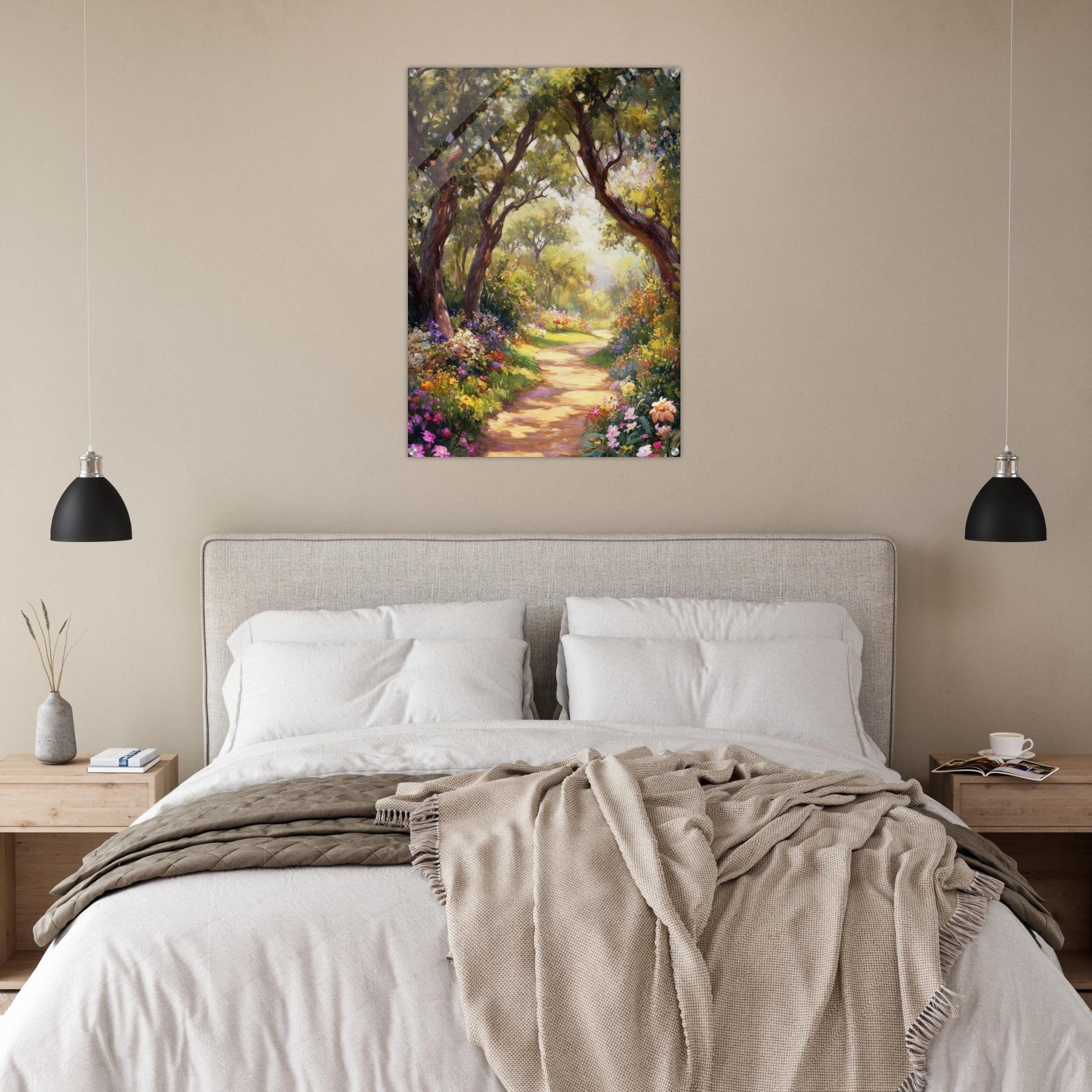 Acrylic Print Portrait - Sunlit Garden Path A meandering pathway through 2 - Shop Ai Art WebShop - Digital Art online Store