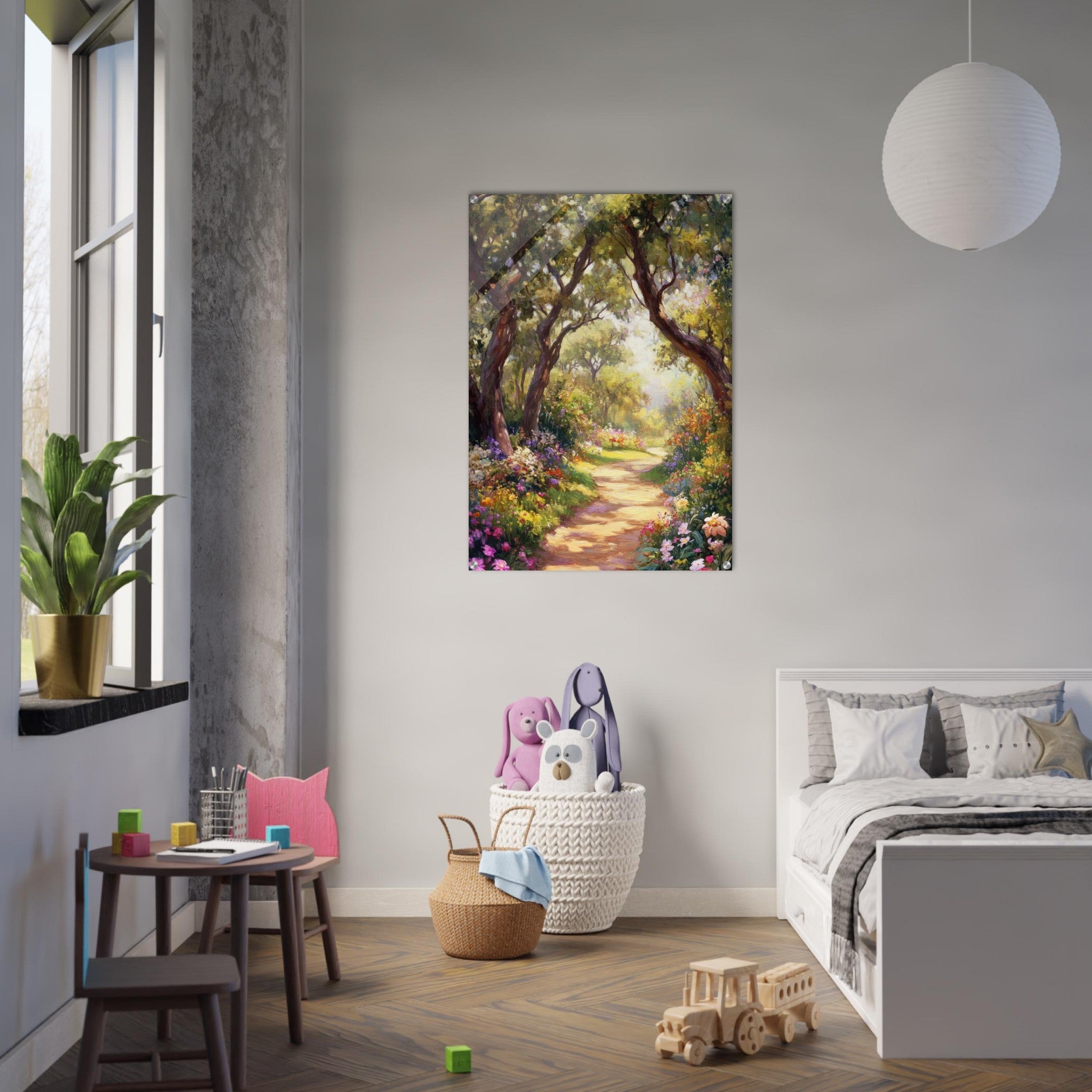 Acrylic Print Portrait - Sunlit Garden Path A meandering pathway through 2 - Shop Ai Art WebShop - Digital Art online Store