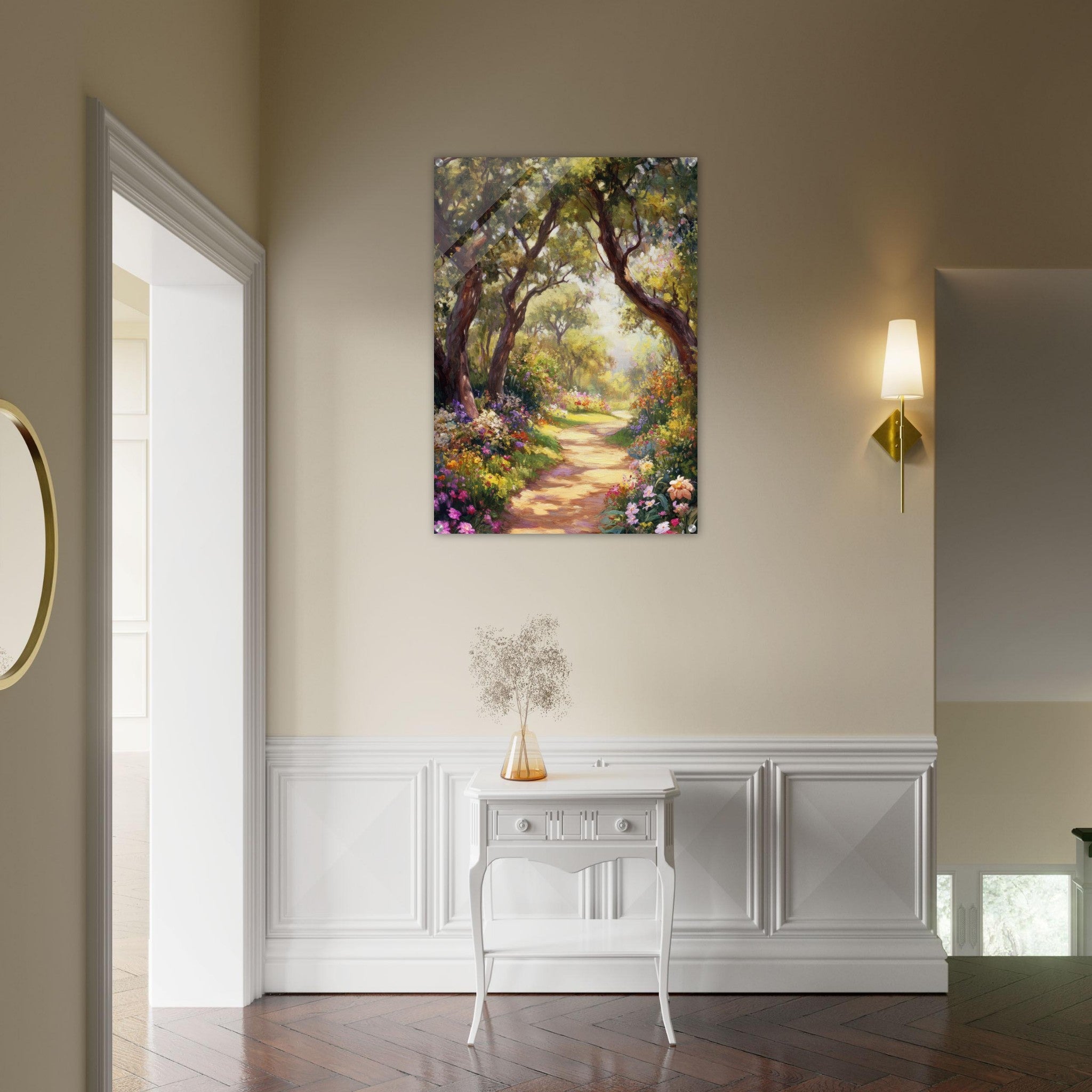 Acrylic Print Portrait - Sunlit Garden Path A meandering pathway through 2 - Shop Ai Art WebShop - Digital Art online Store