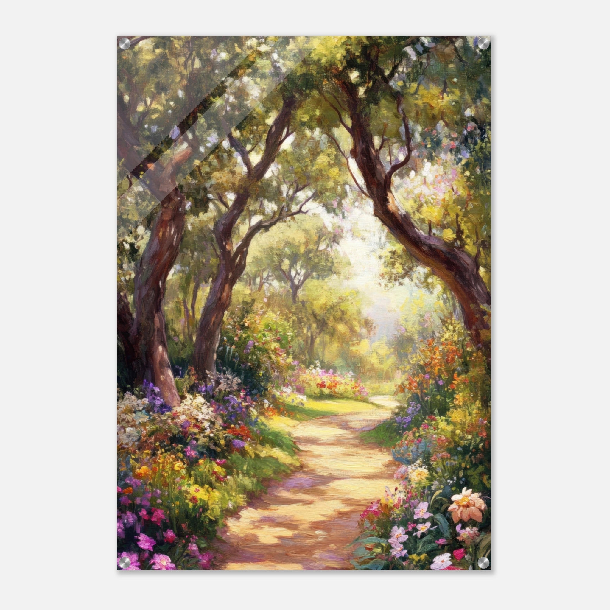 Acrylic Print Portrait - Sunlit Garden Path A meandering pathway through 2 - Shop Ai Art WebShop - Digital Art online Store