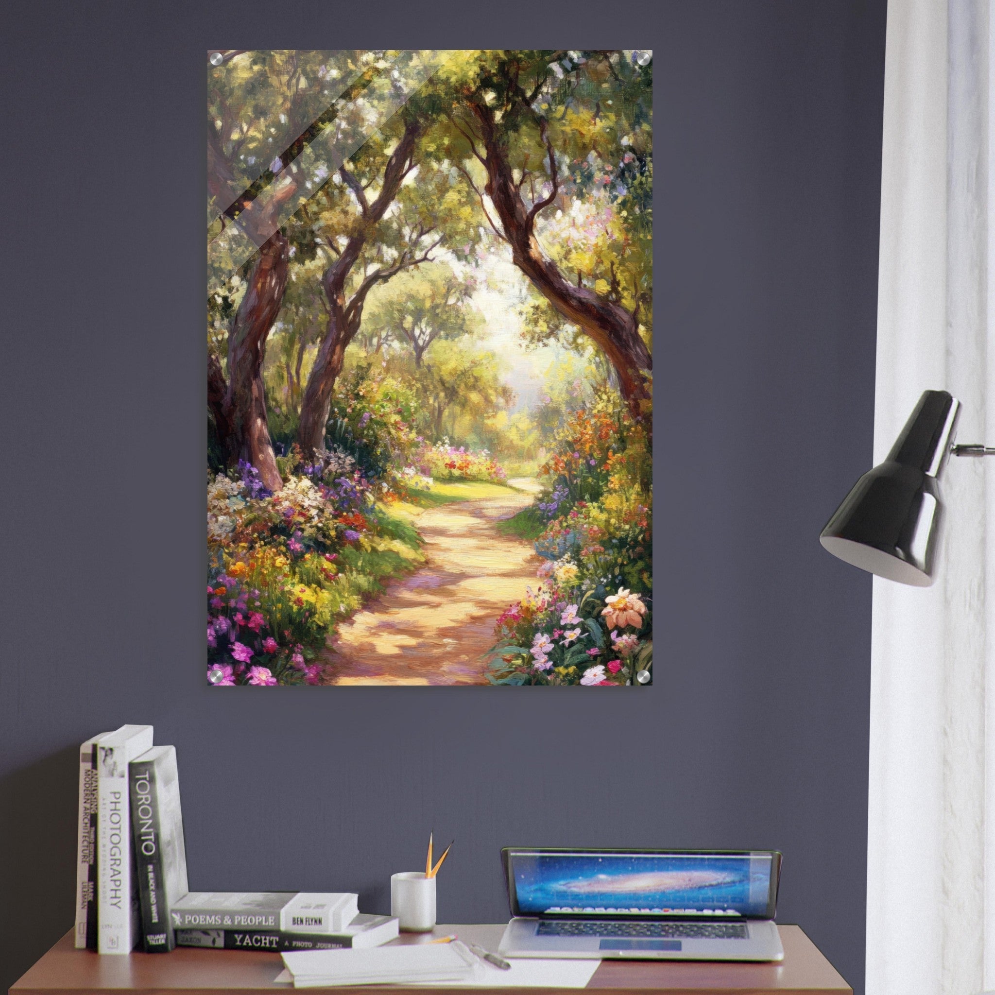 Acrylic Print Portrait - Sunlit Garden Path A meandering pathway through 2 - Shop Ai Art WebShop - Digital Art online Store