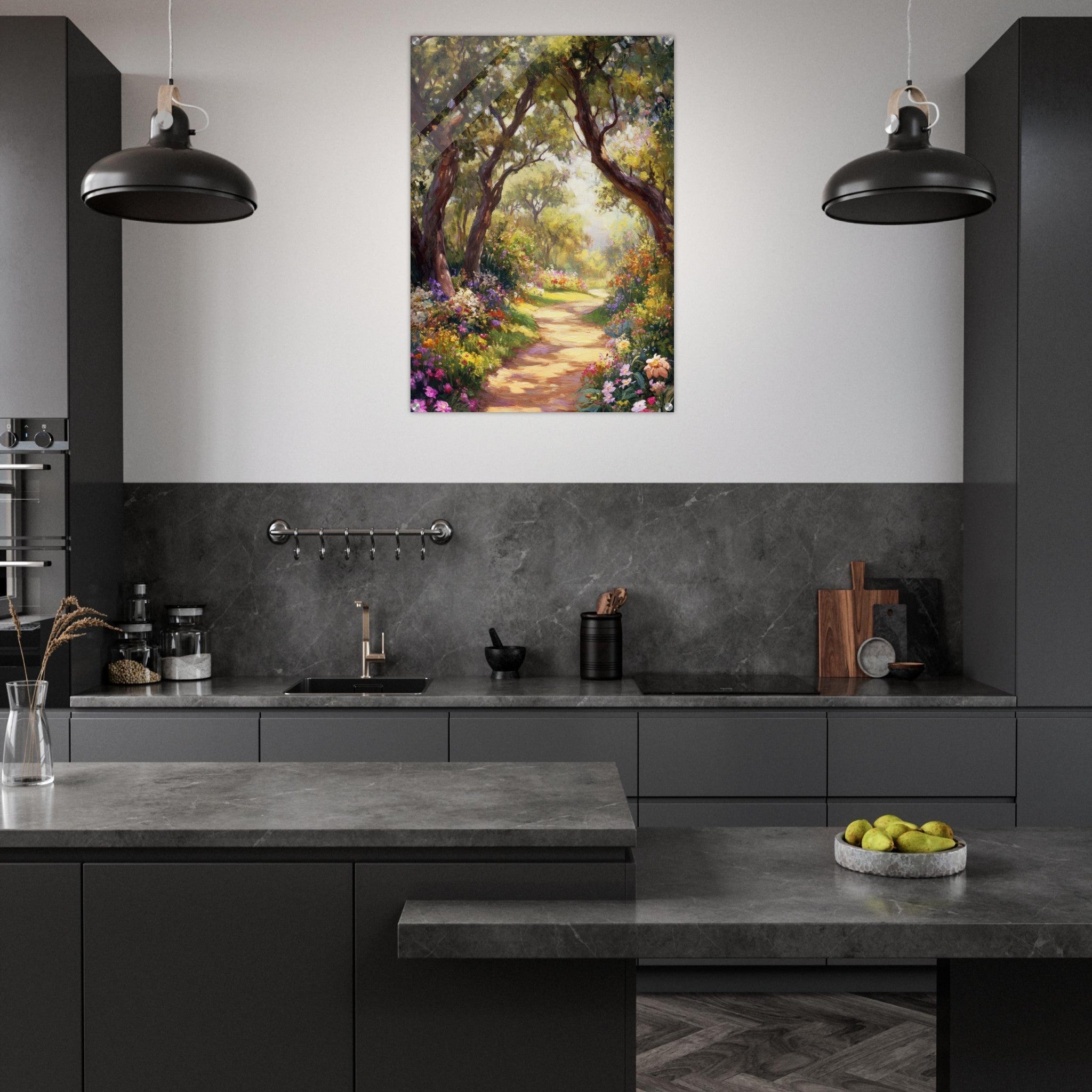 Acrylic Print Portrait - Sunlit Garden Path A meandering pathway through 2 - Shop Ai Art WebShop - Digital Art online Store