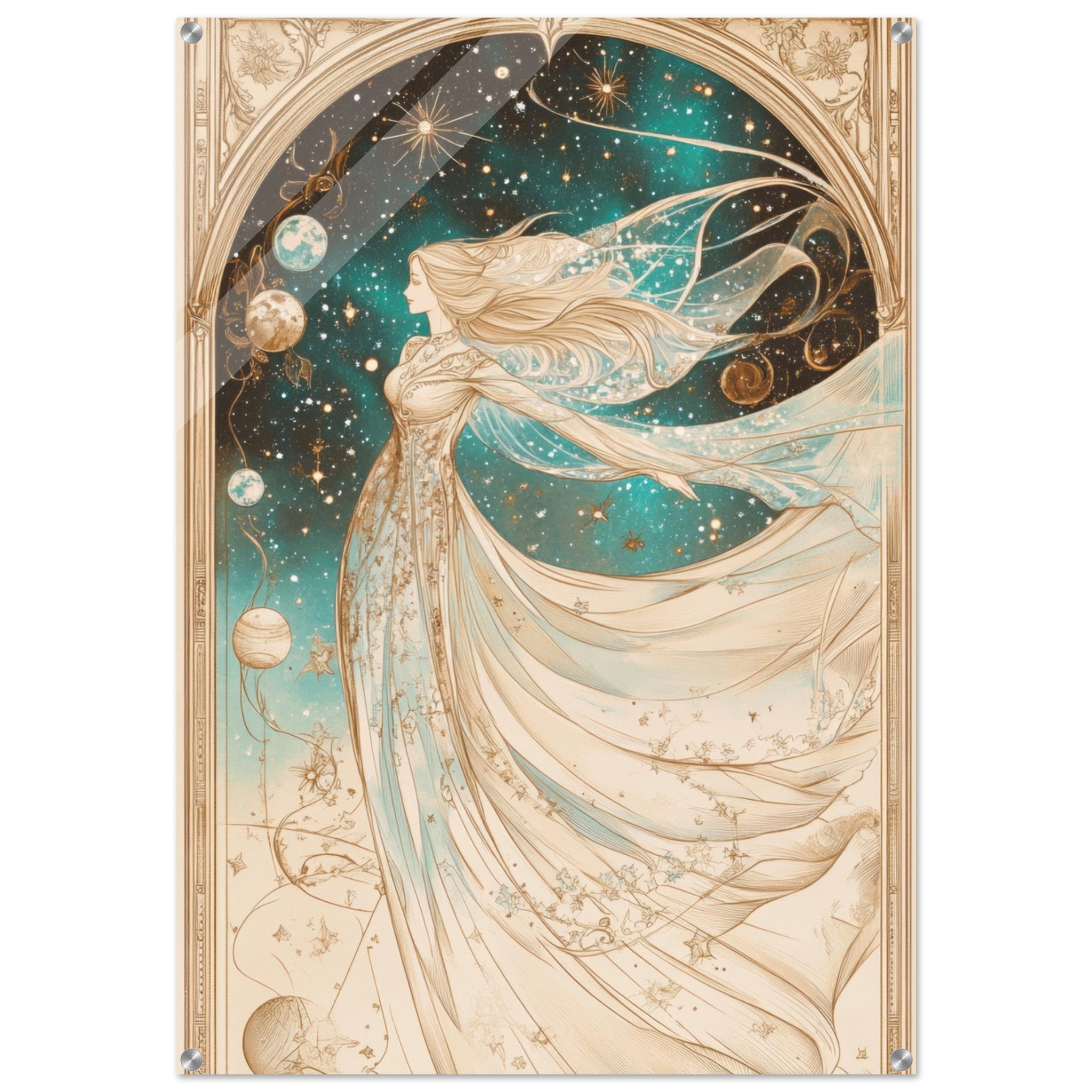 Acrylic Print Portrait - The Cosmic Muse A hand - drawn illustration 2 - Shop Ai Art WebShop - Digital Art online Store