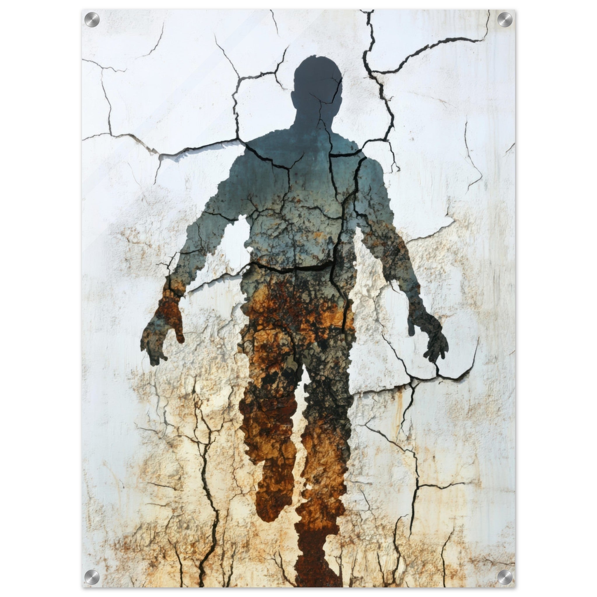 Acrylic Print Portrait - The Erosion of Thought Layers of cracked peeling 3 - Shop Ai Art WebShop - Digital Art online Store
