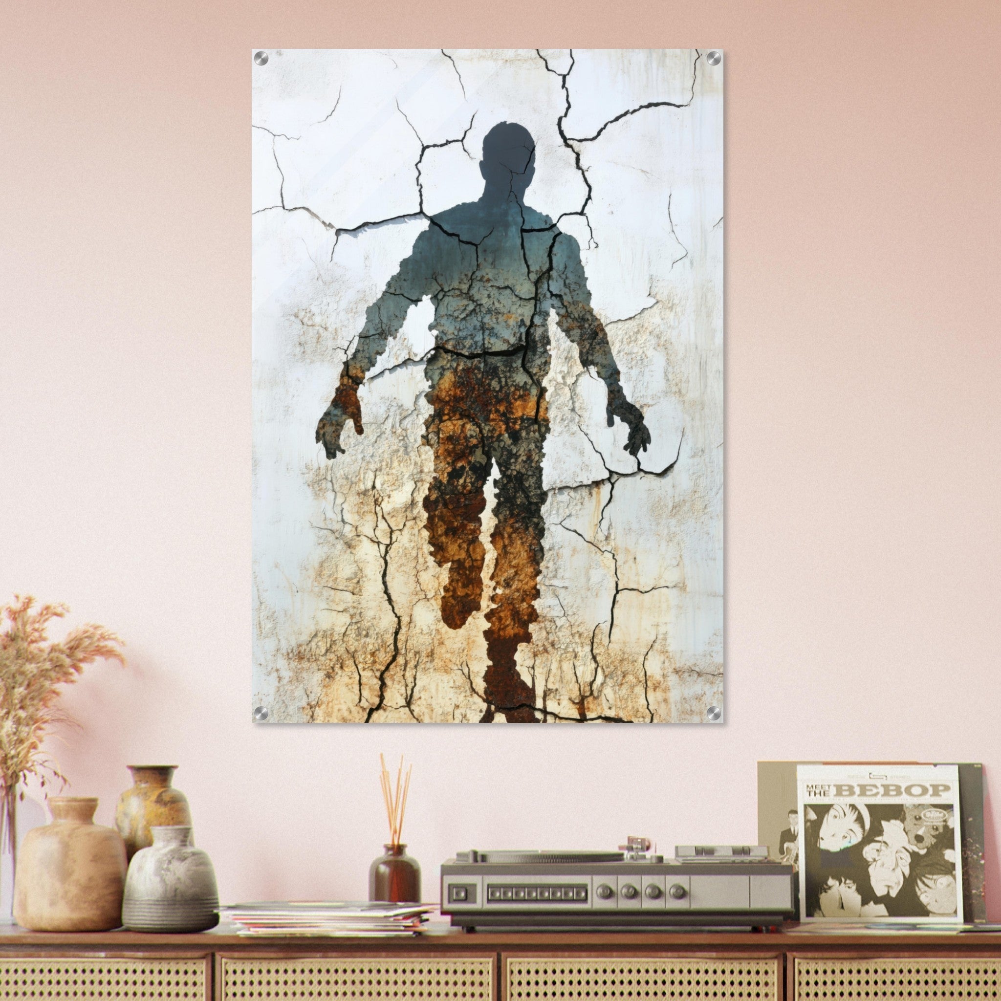 Acrylic Print Portrait - The Erosion of Thought Layers of cracked peeling 3 - Shop Ai Art WebShop - Digital Art online Store