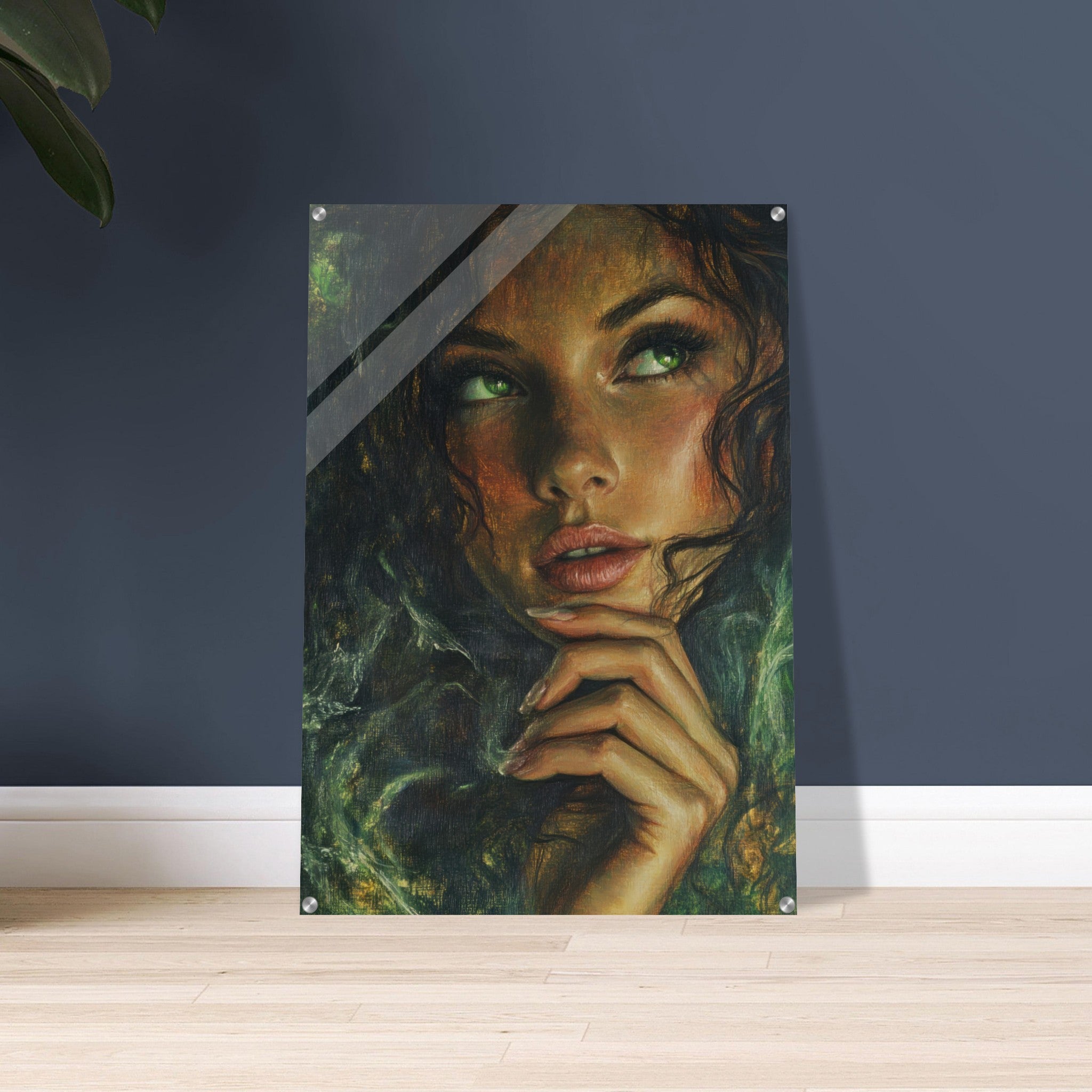Acrylic Print Portrait - The Fae Sorceress of the Emerald Woods Oil Faint 3 - Shop Ai Art WebShop - Digital Art online Store