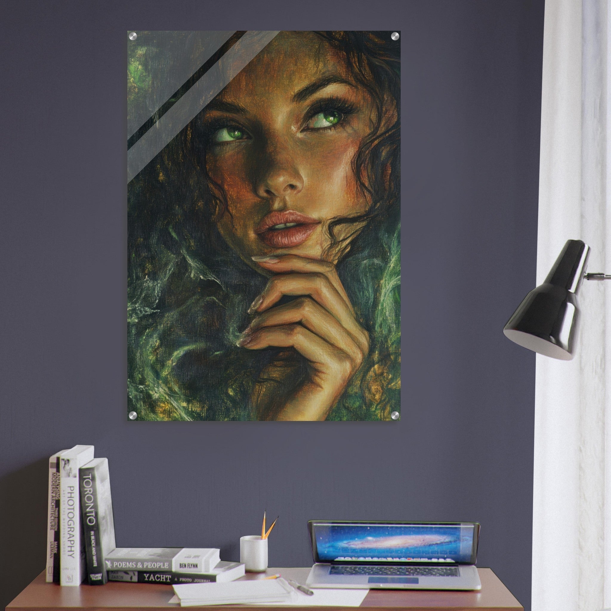 Acrylic Print Portrait - The Fae Sorceress of the Emerald Woods Oil Faint 3 - Shop Ai Art WebShop - Digital Art online Store