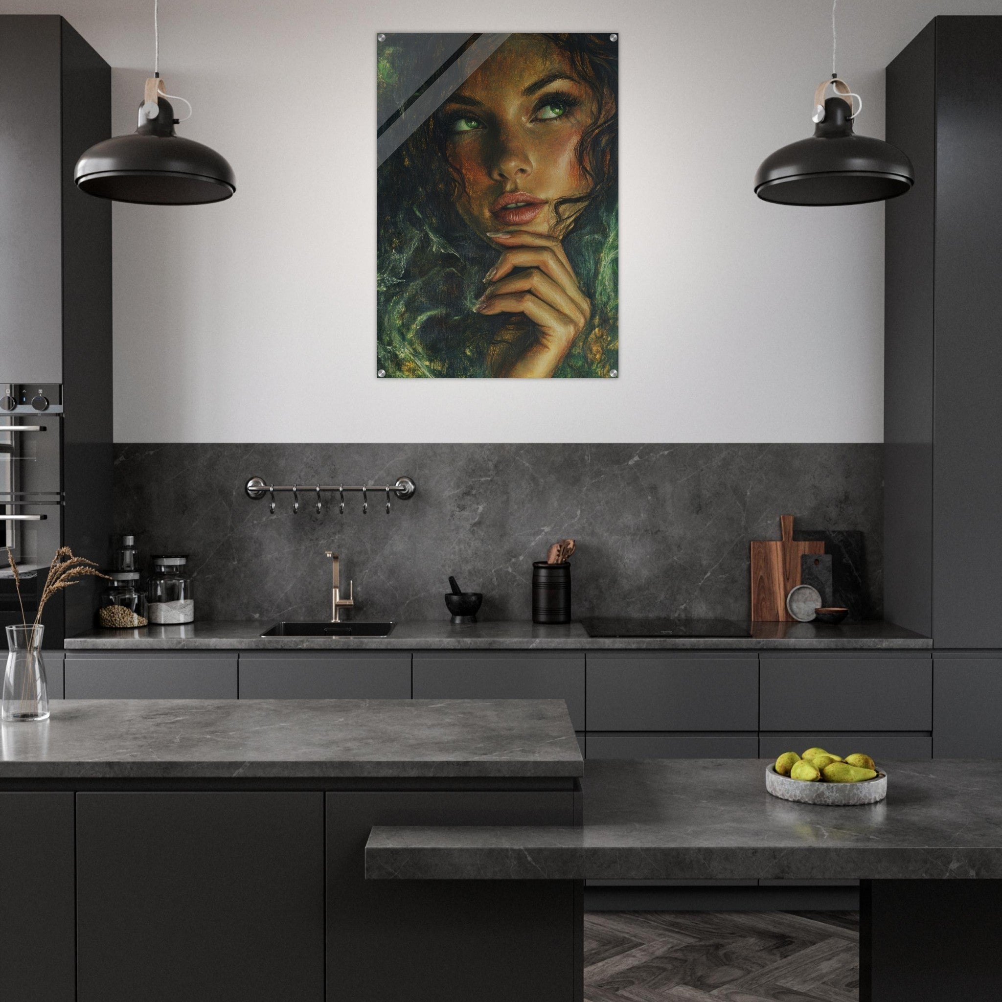 Acrylic Print Portrait - The Fae Sorceress of the Emerald Woods Oil Faint 3 - Shop Ai Art WebShop - Digital Art online Store