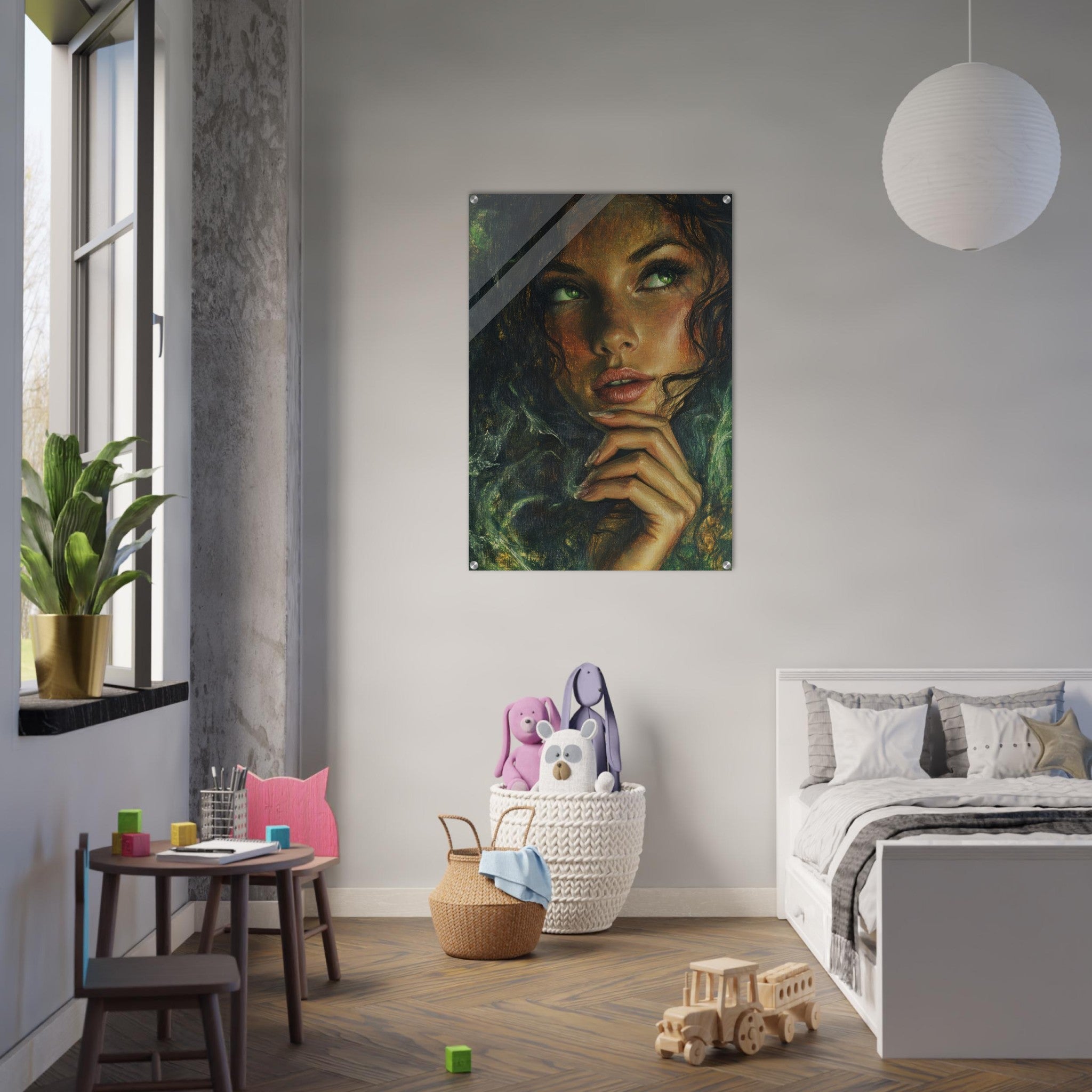 Acrylic Print Portrait - The Fae Sorceress of the Emerald Woods Oil Faint 3 - Shop Ai Art WebShop - Digital Art online Store