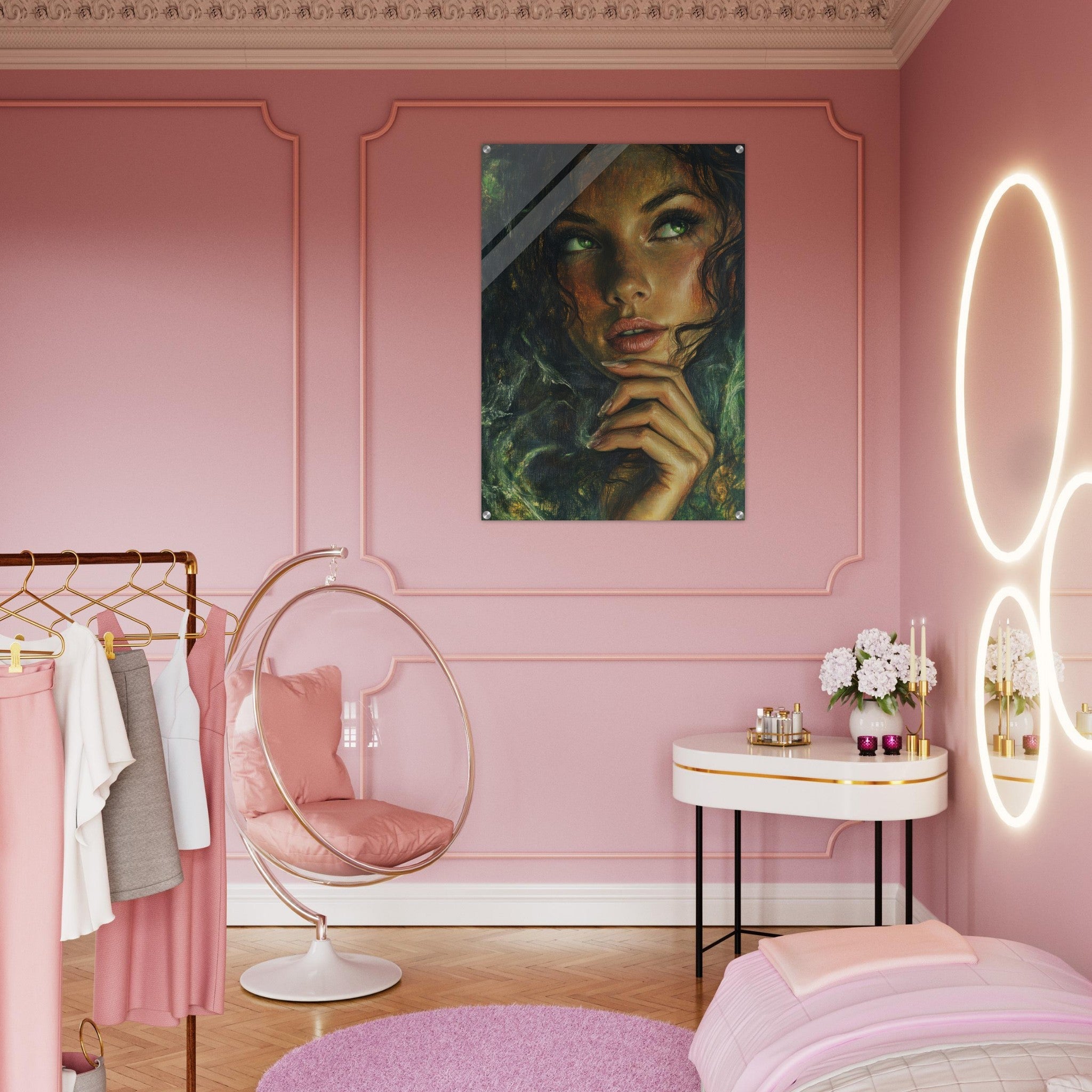 Acrylic Print Portrait - The Fae Sorceress of the Emerald Woods Oil Faint 3 - Shop Ai Art WebShop - Digital Art online Store