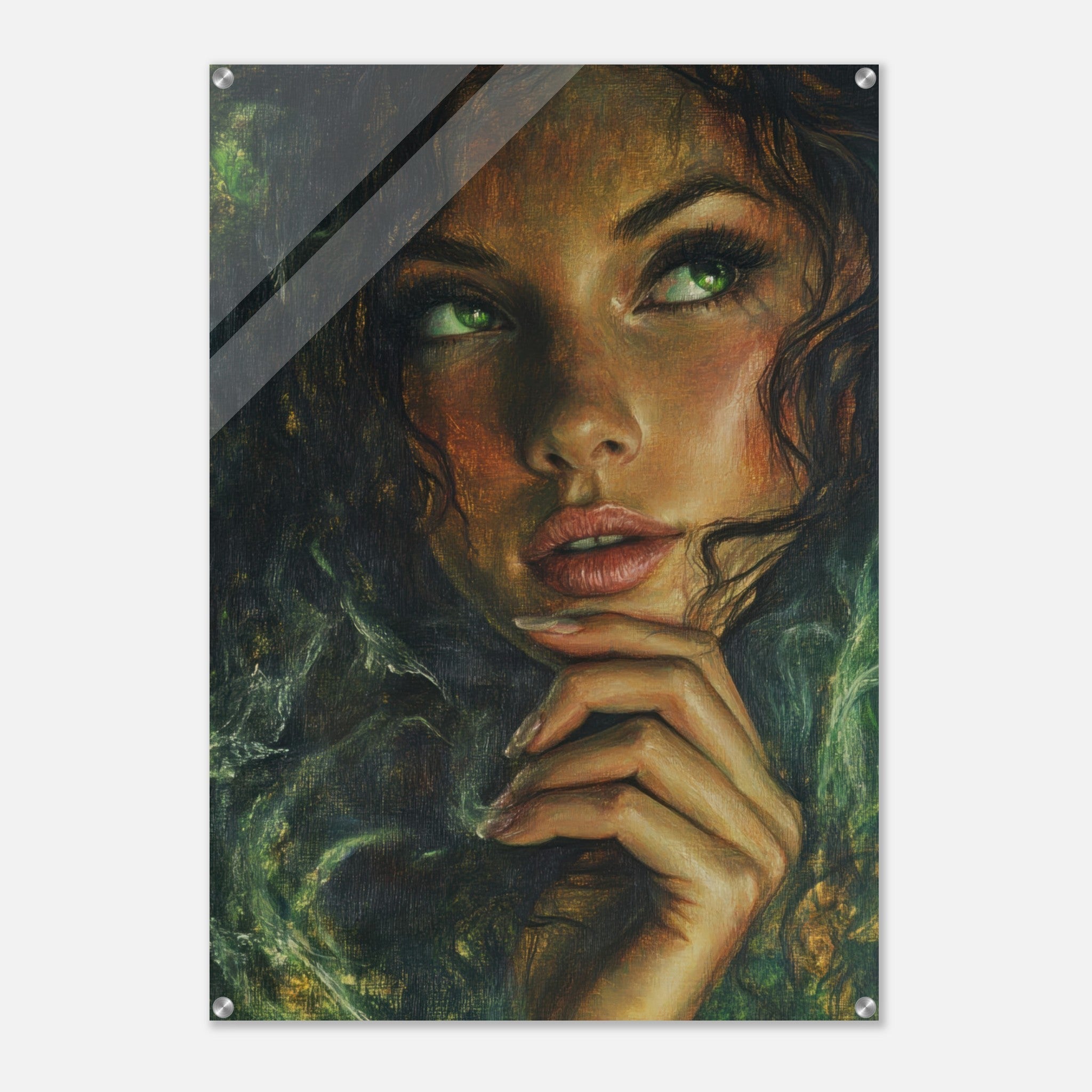 Acrylic Print Portrait - The Fae Sorceress of the Emerald Woods Oil Faint 3 - Shop Ai Art WebShop - Digital Art online Store