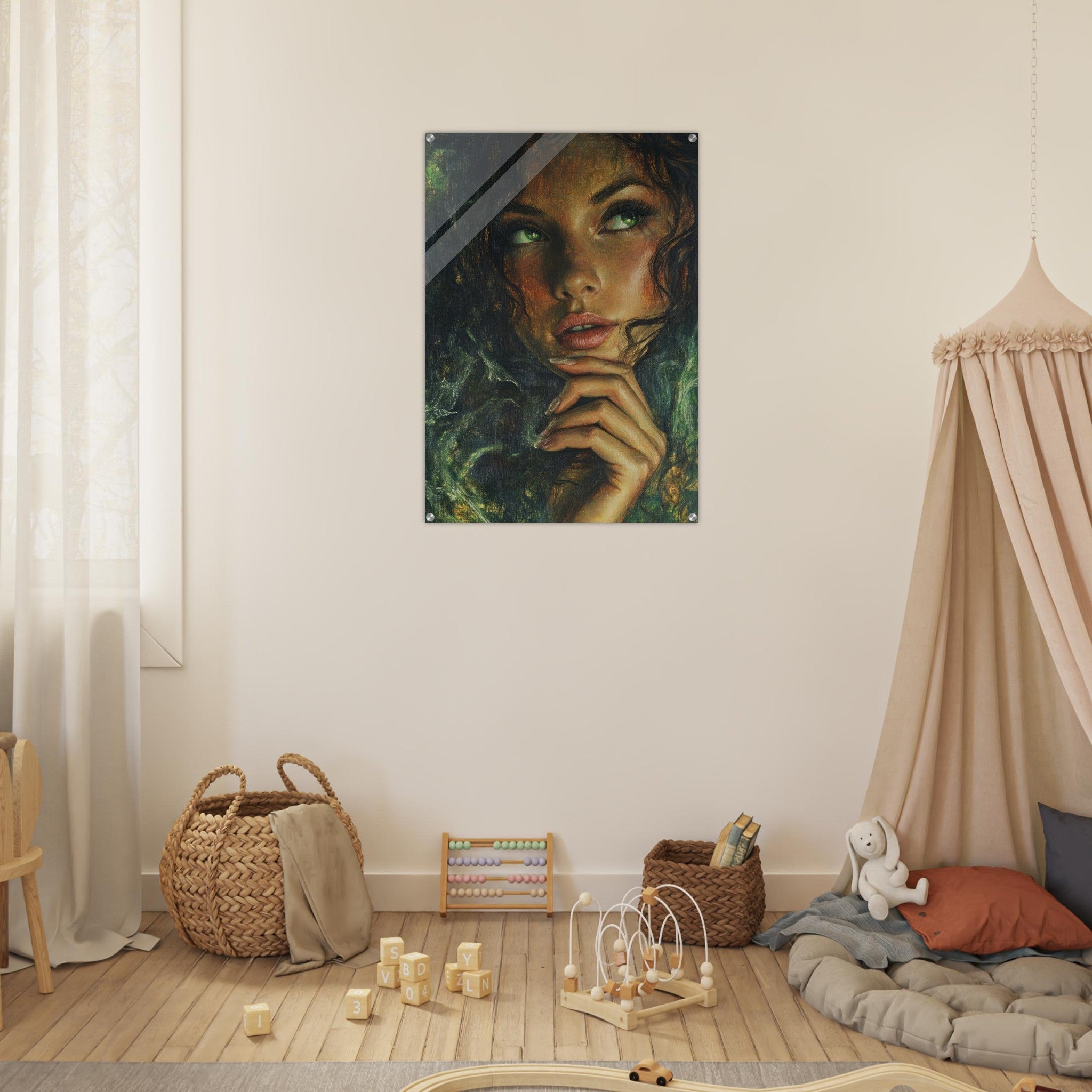 Acrylic Print Portrait - The Fae Sorceress of the Emerald Woods Oil Faint 3 - Shop Ai Art WebShop - Digital Art online Store