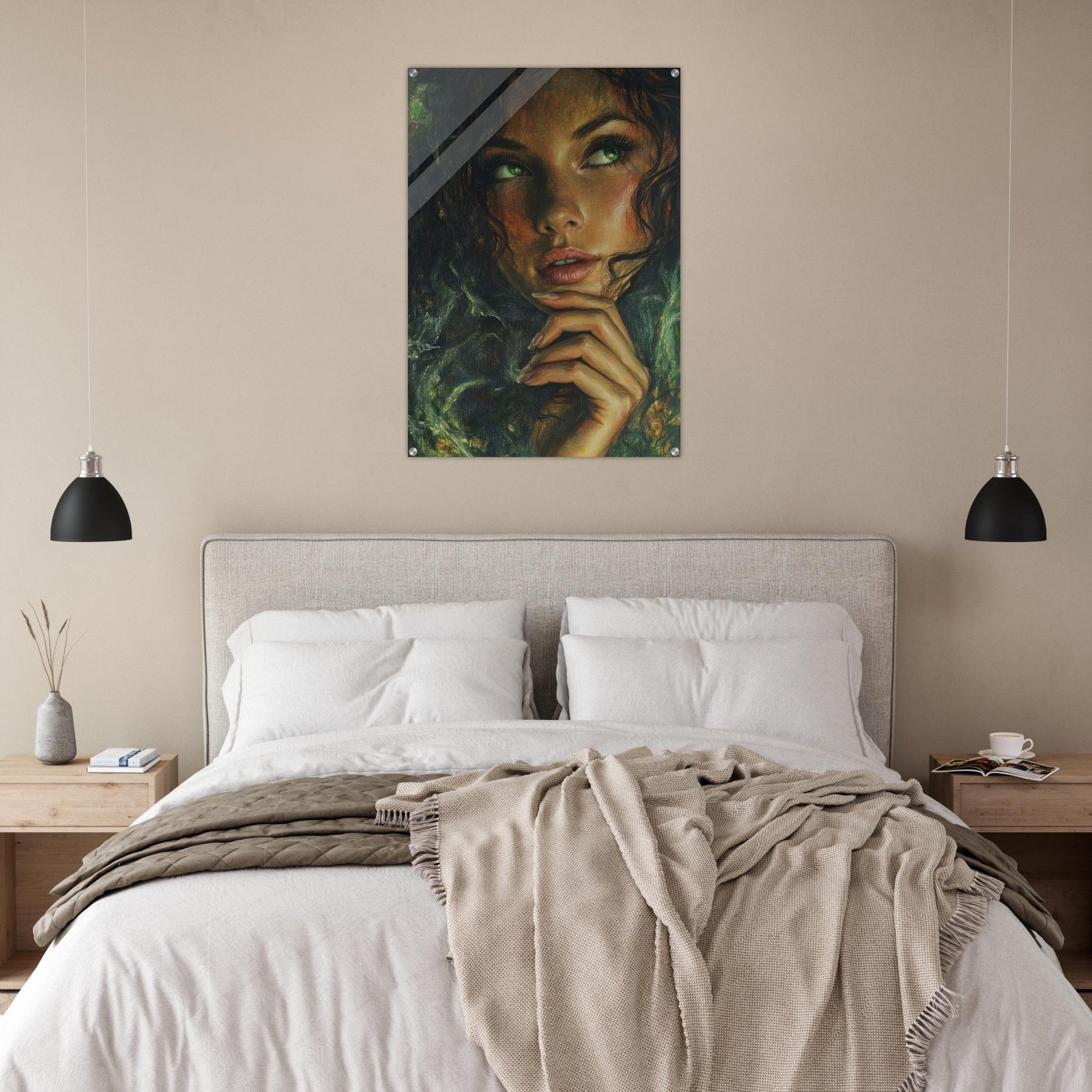 Acrylic Print Portrait - The Fae Sorceress of the Emerald Woods Oil Faint 3 - Shop Ai Art WebShop - Digital Art online Store