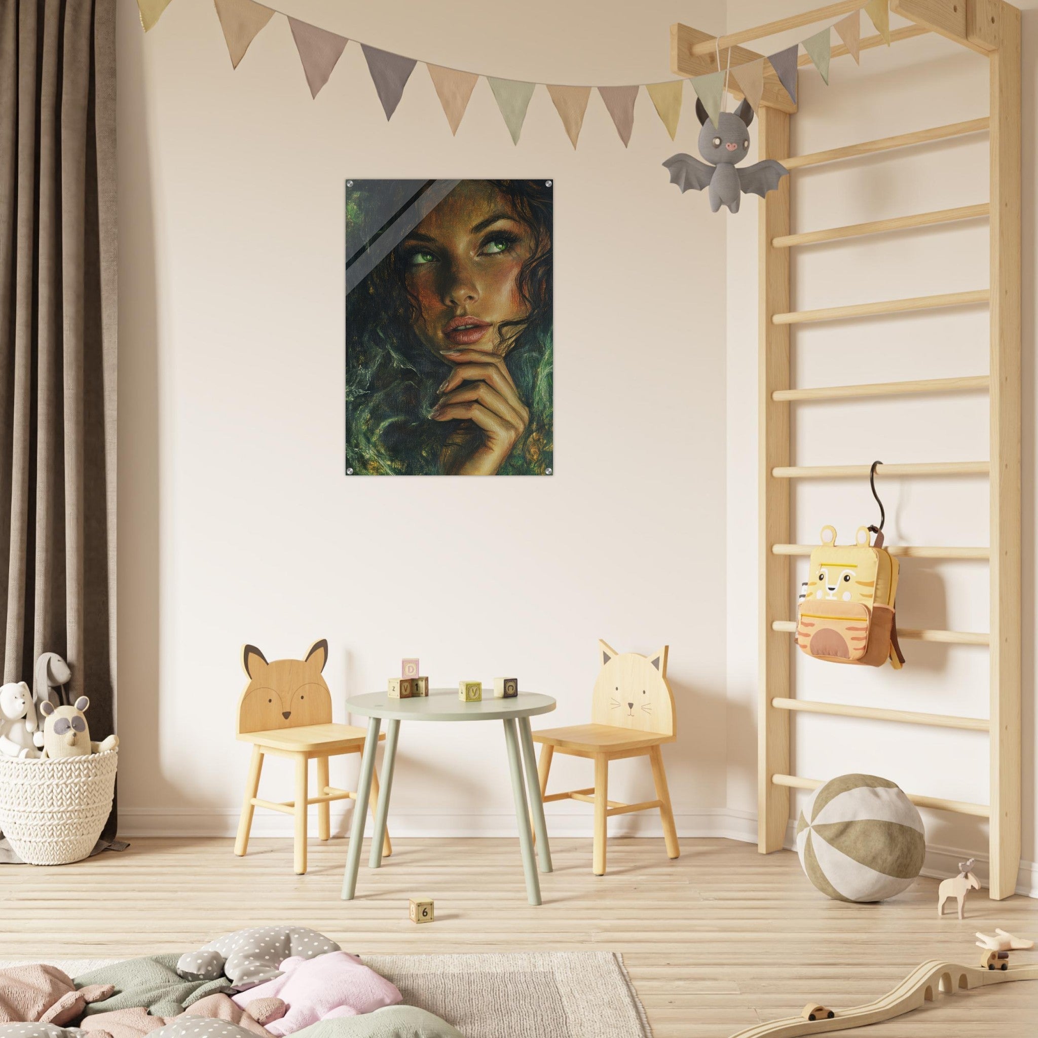 Acrylic Print Portrait - The Fae Sorceress of the Emerald Woods Oil Faint 3 - Shop Ai Art WebShop - Digital Art online Store