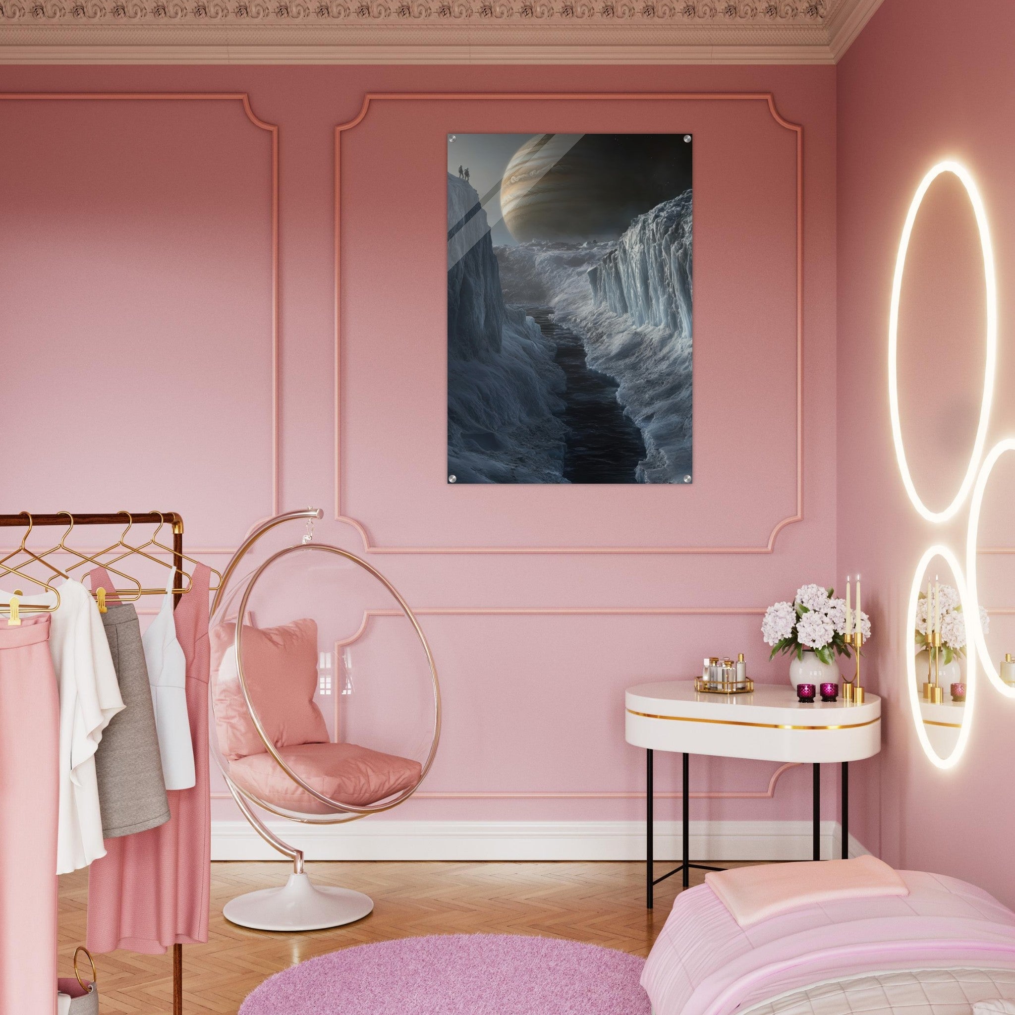 Acrylic Print Portrait - The Frozen Wasteland of Europa An expedition tea 2 - Shop Ai Art WebShop - Digital Art online Store