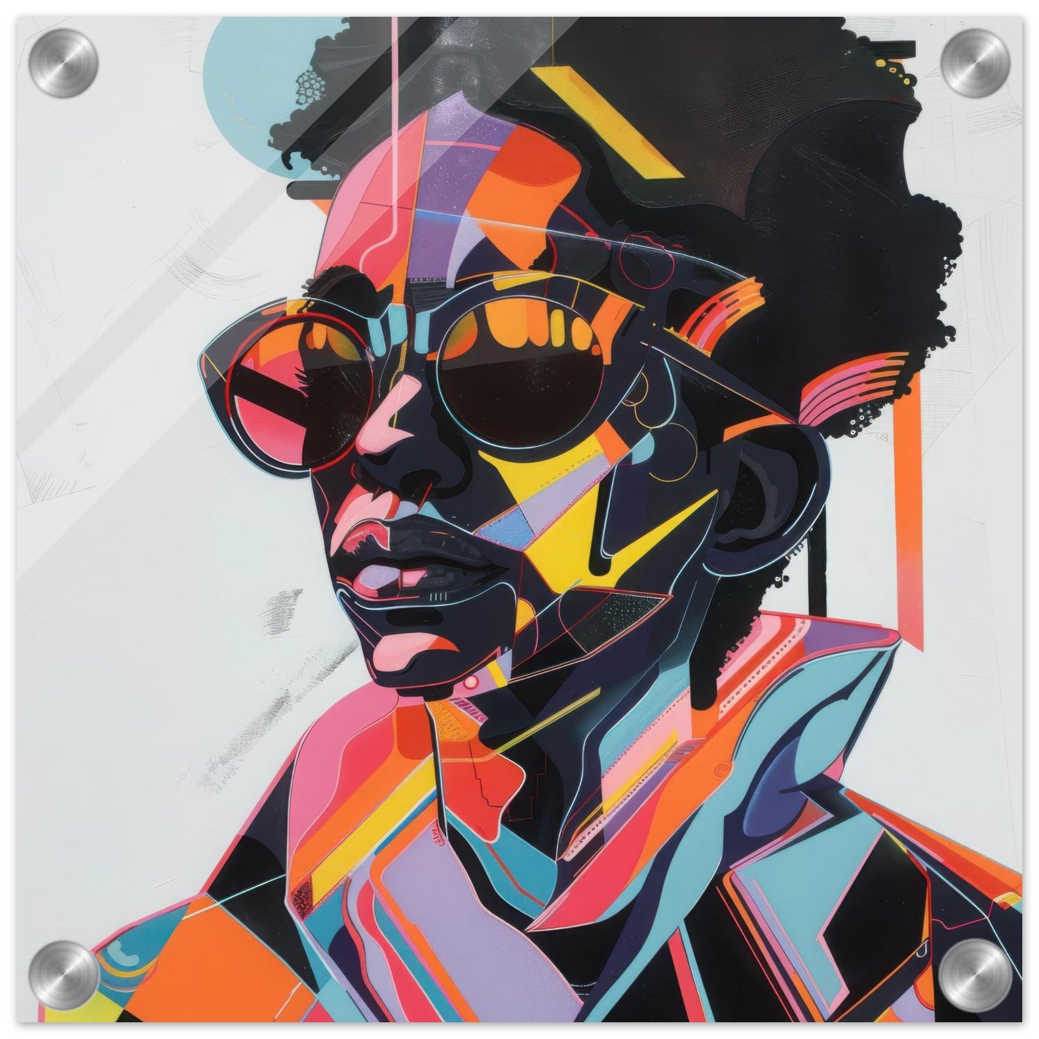 Acrylic Print Square - Afrofuturism swedish sharkansas in abstract styl 3 - Shop Ai Art WebShop - Digital Art online Store