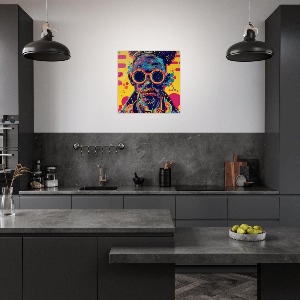 Acrylic Print Square - Afrofuturism swedish sharkansas in abstract styl 9 - Shop Ai Art WebShop - Digital Art online Store