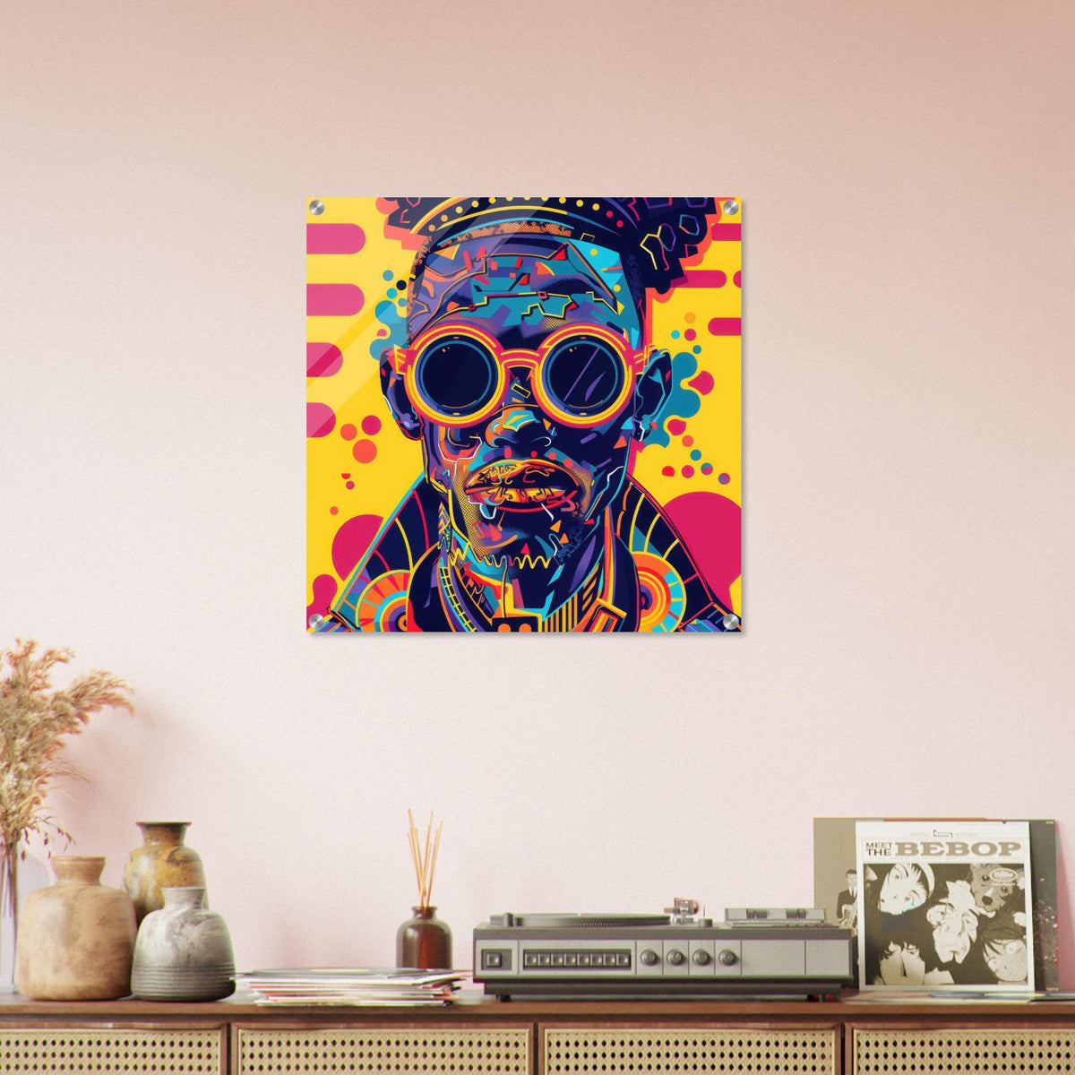 Acrylic Print Square - Afrofuturism swedish sharkansas in abstract styl 9 - Shop Ai Art WebShop - Digital Art online Store