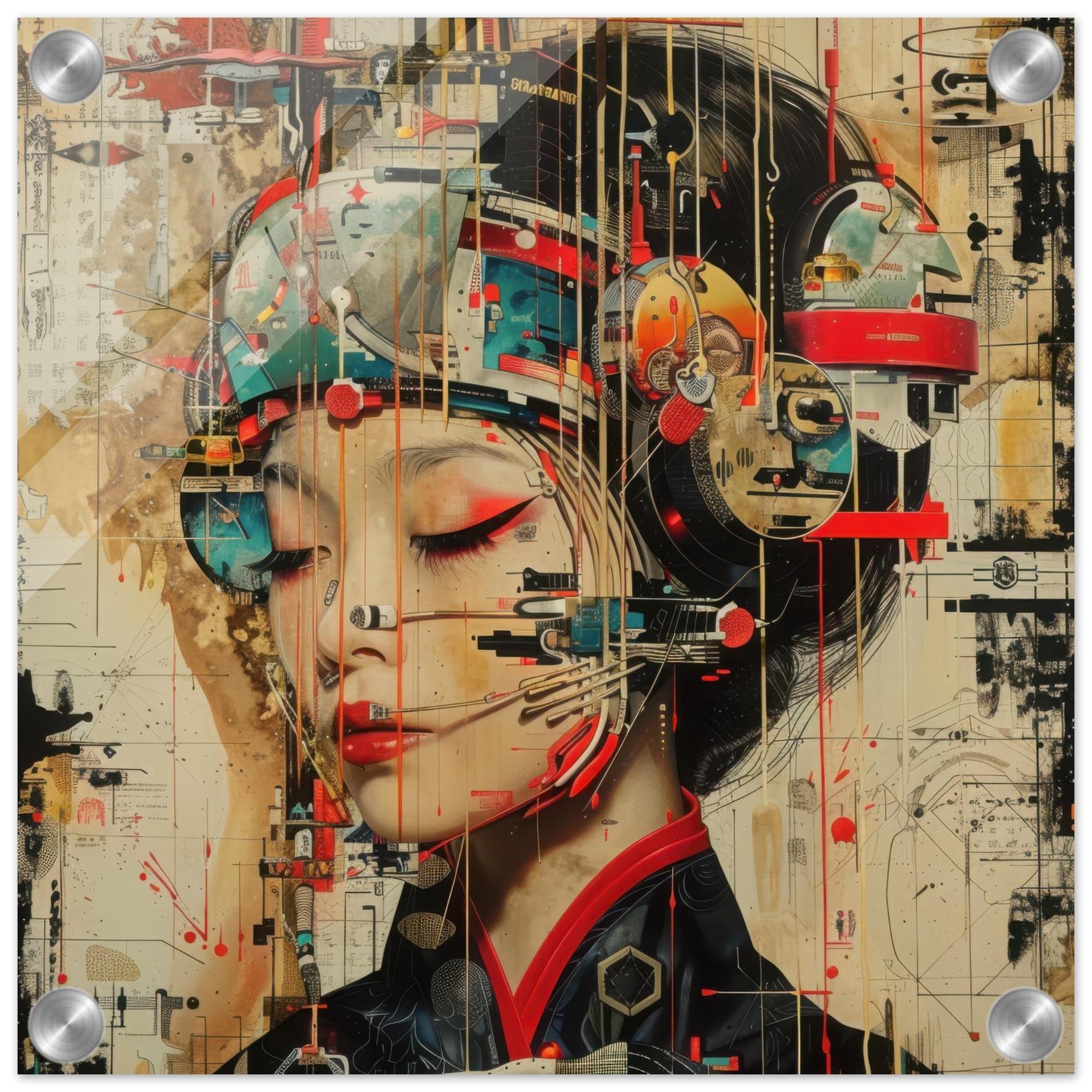 Acrylic Print Square - Asianfuturism swedish sharkansas in abstract style - Shop Ai Art WebShop - Digital Art online Store