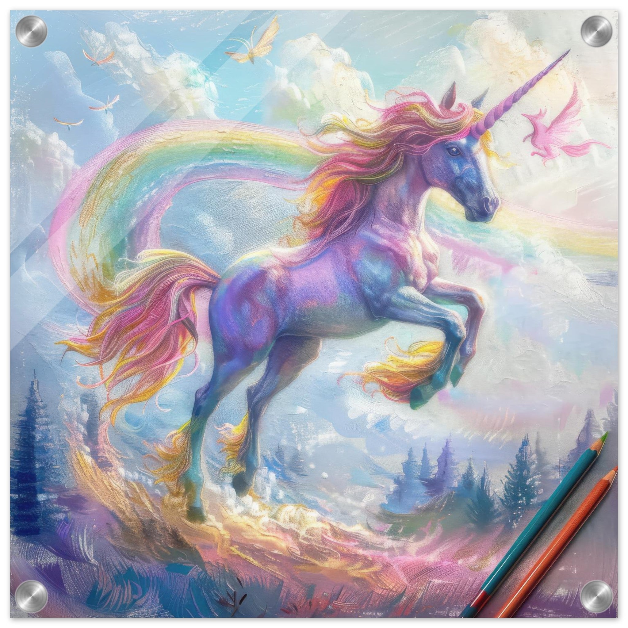 Acrylic Print Square - Children Kids Room Art Unicorn Fantasy 3 - Shop Ai Art WebShop - Digital Art online Store