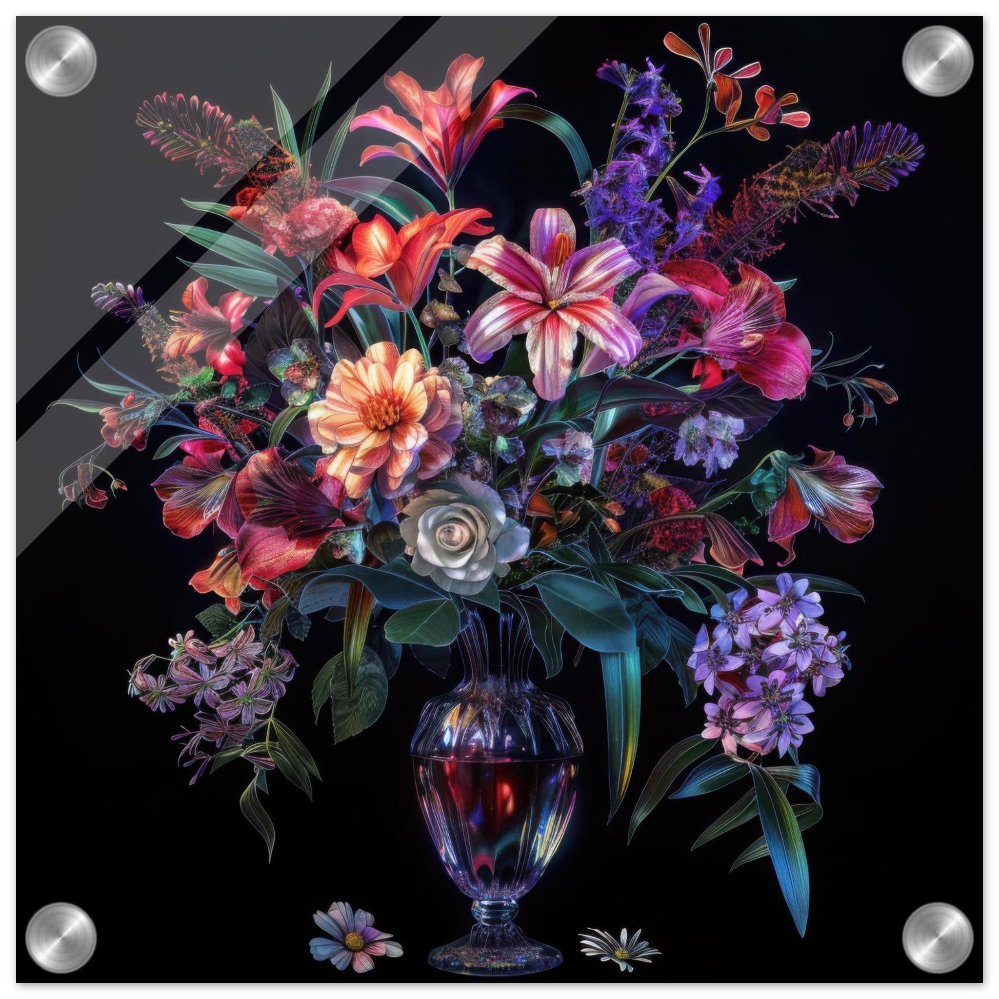 Acrylic Print Square - Colorfull Flower Art 14 - Shop Ai Art WebShop - Digital Art online Store