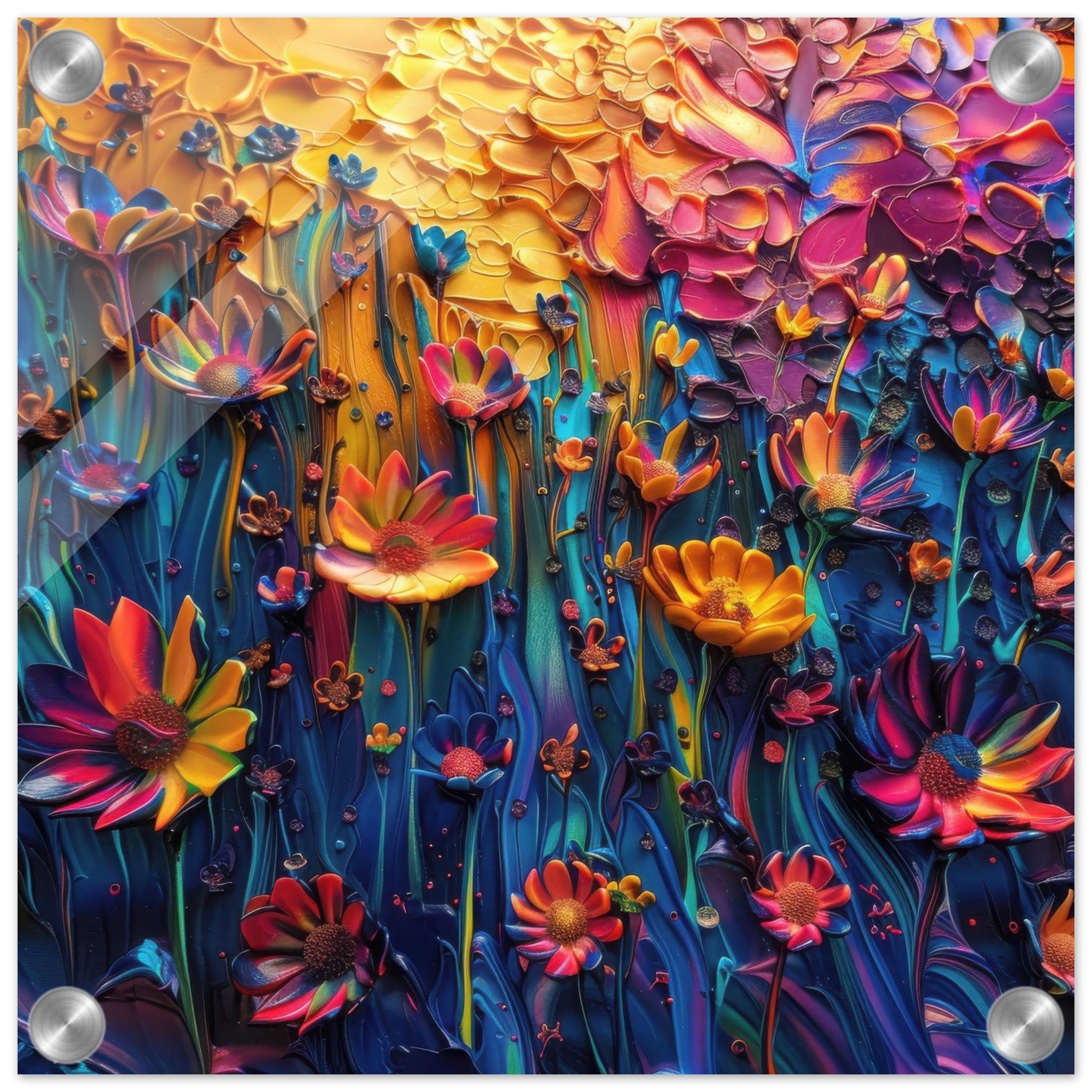 Acrylic Print Square - Colorfull Flower Art 2 - Shop Ai Art WebShop - Digital Art online Store