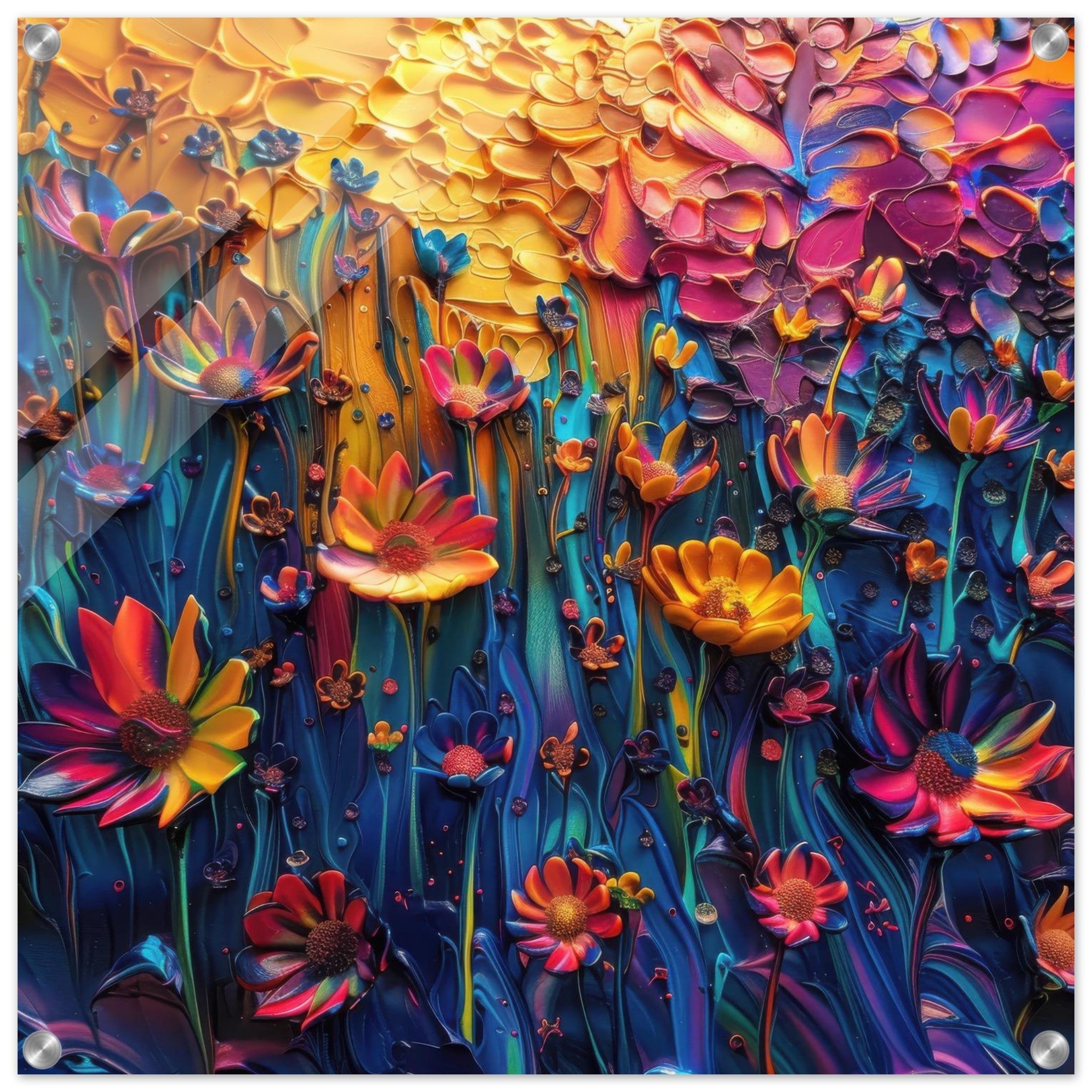 Acrylic Print Square - Colorfull Flower Art 2 - Shop Ai Art WebShop - Digital Art online Store