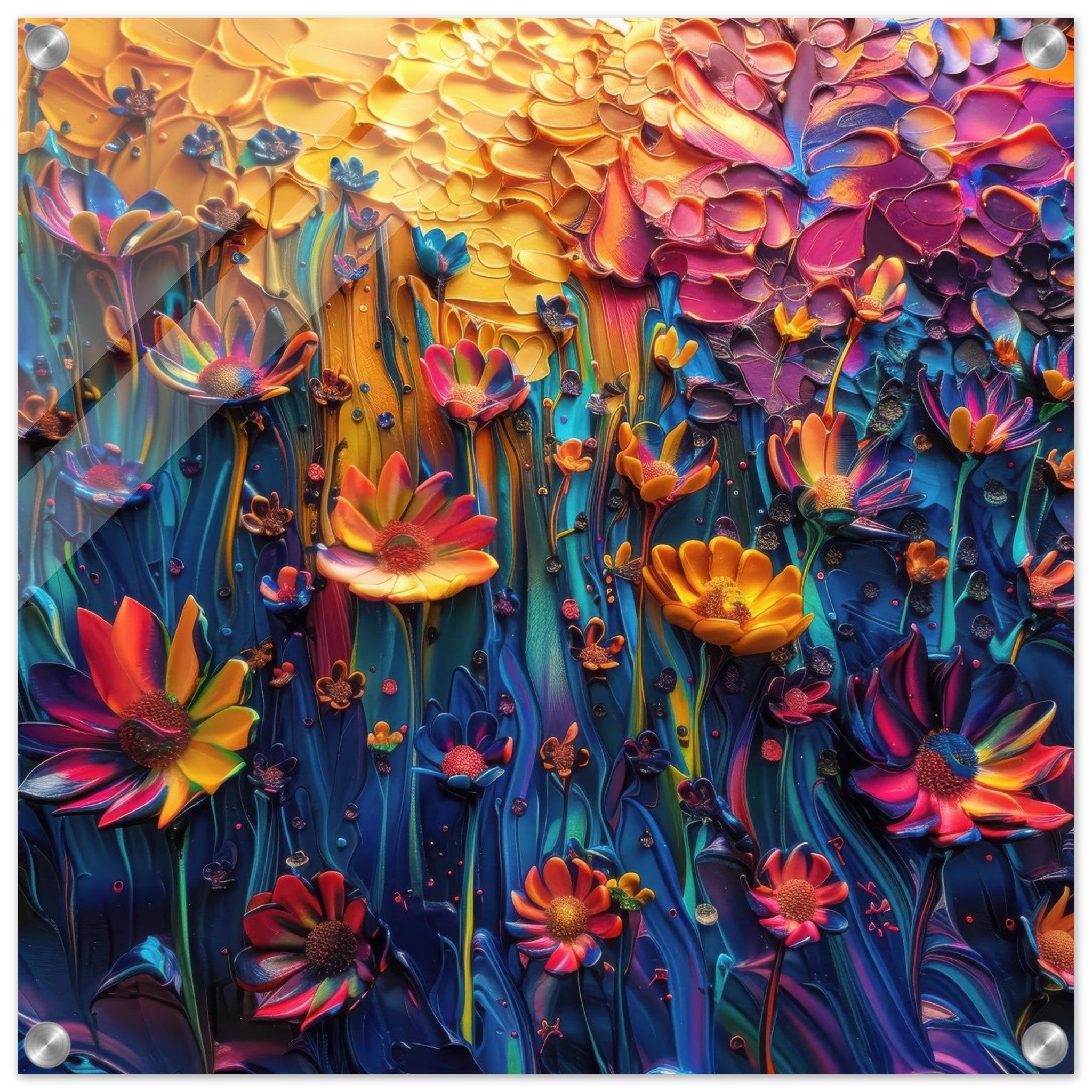 Acrylic Print Square - Colorfull Flower Art 2 - Shop Ai Art WebShop - Digital Art online Store